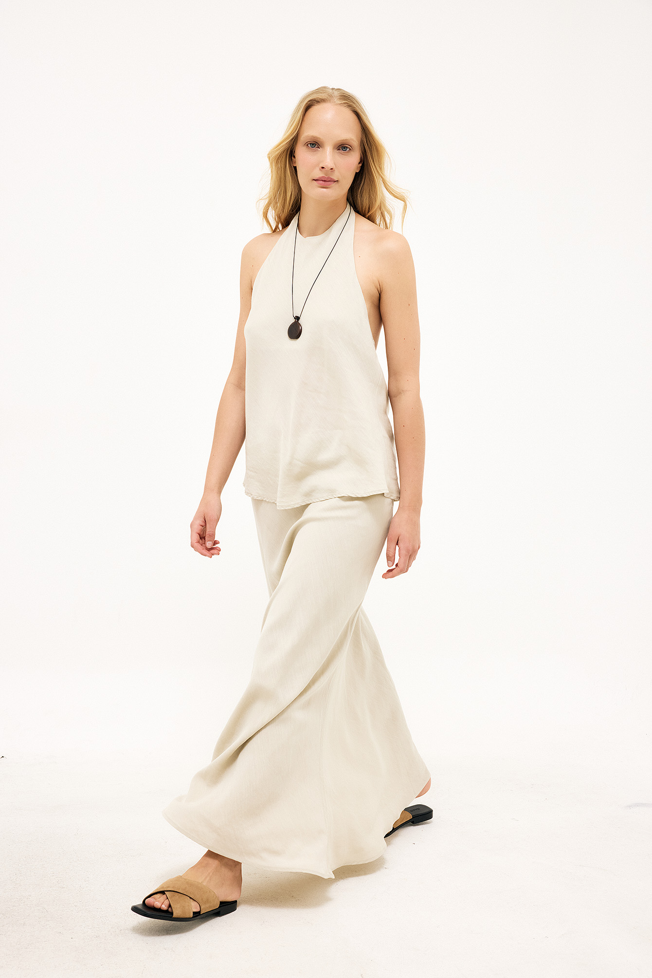 A-Linien-Maxirock aus Leinen-Lyocell-Mix - Sommerset - Beige - EU 34 - NA-KD / NAKD