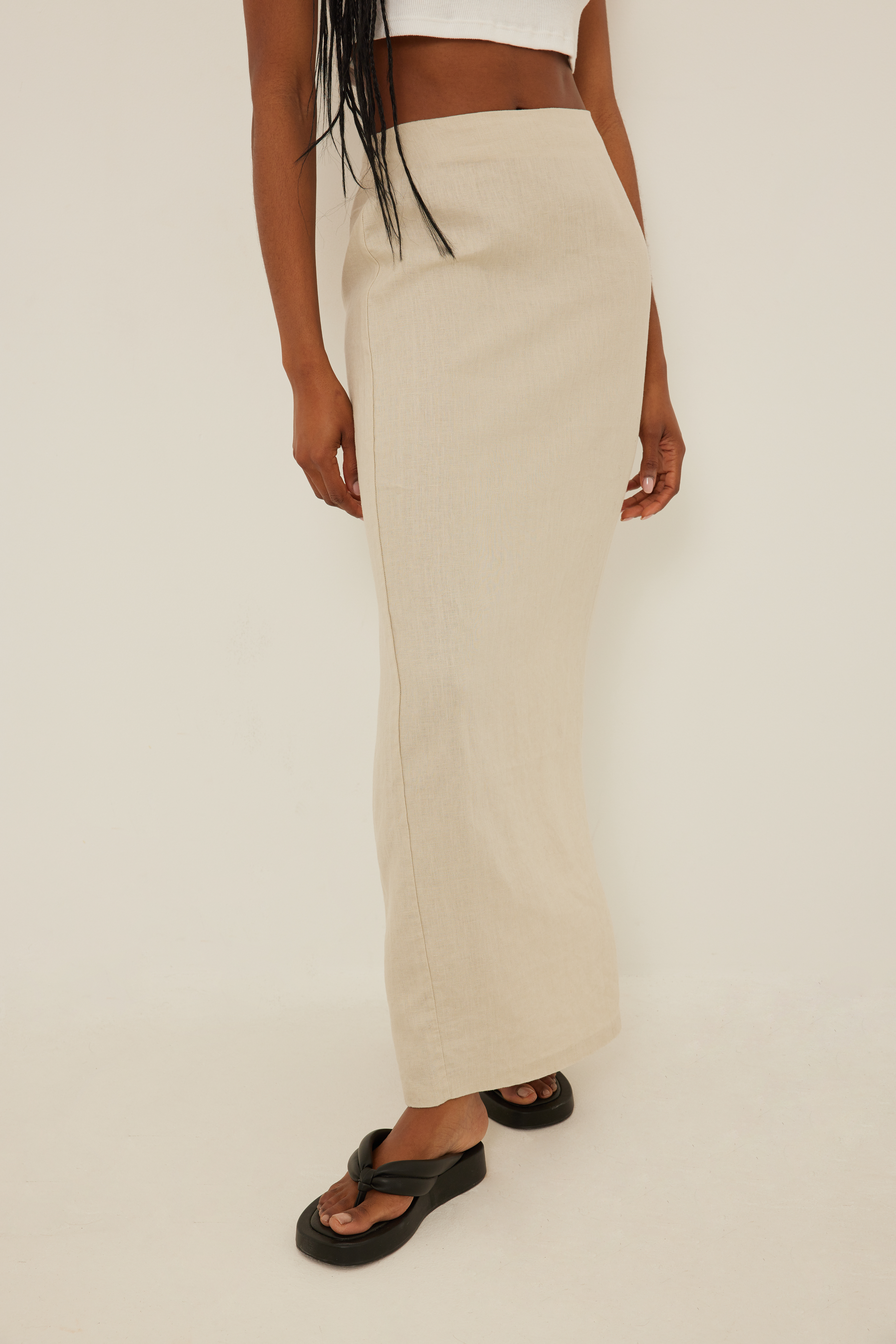 NA-KD Classic Linen Maxi Skirt - Beige