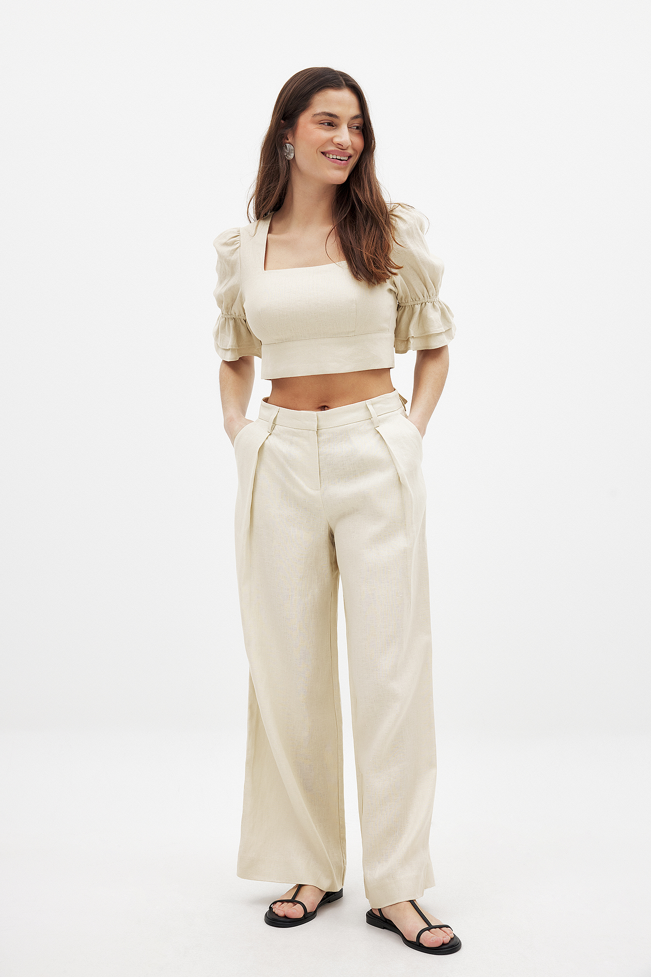 Draped Linen Dress - Linen Dresses - Beige - EU 38 Draped Linen Dress - Linen Dresses - Beige - EU 38