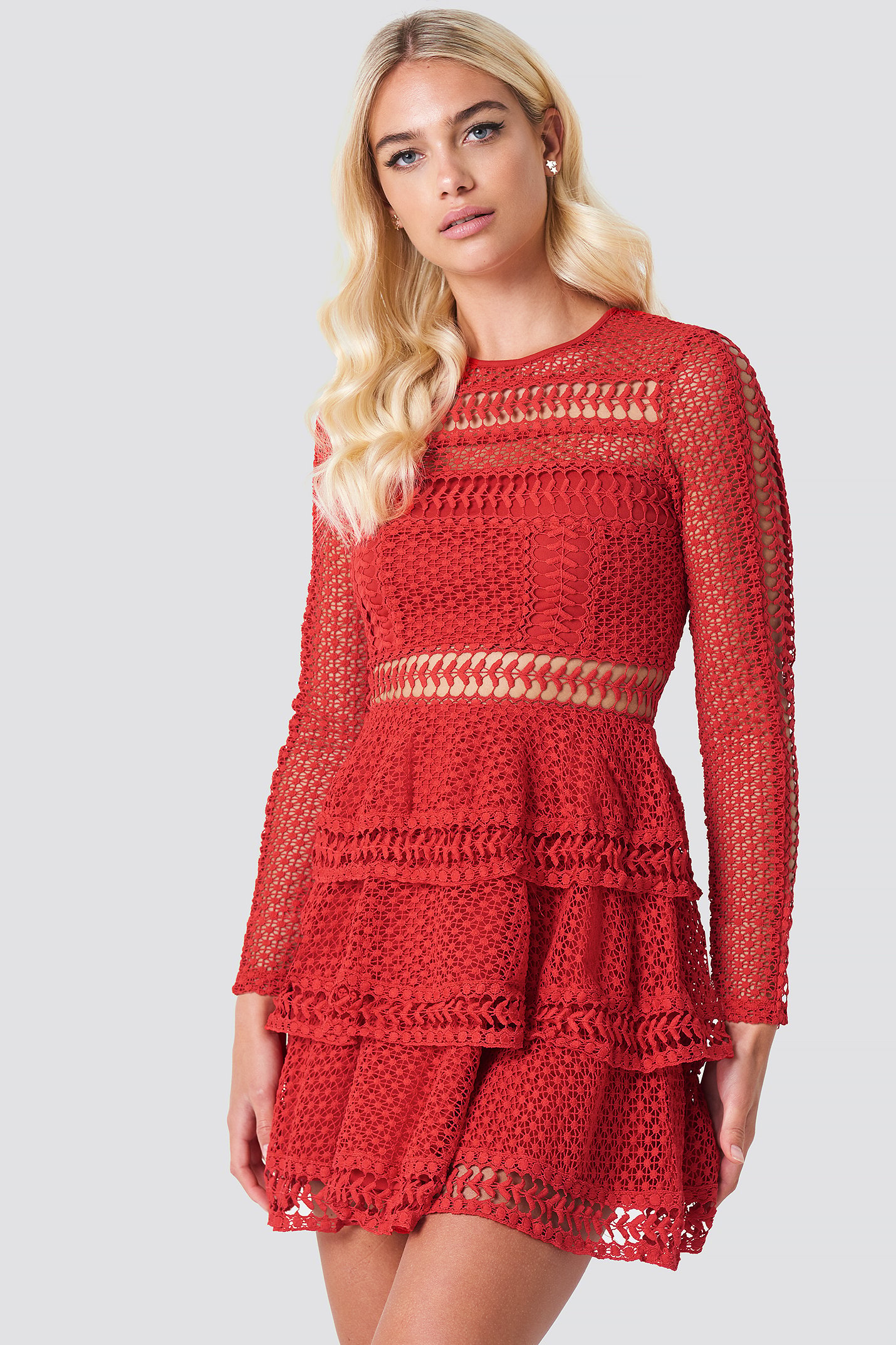 Crochet Dot Dress Red NAKD
