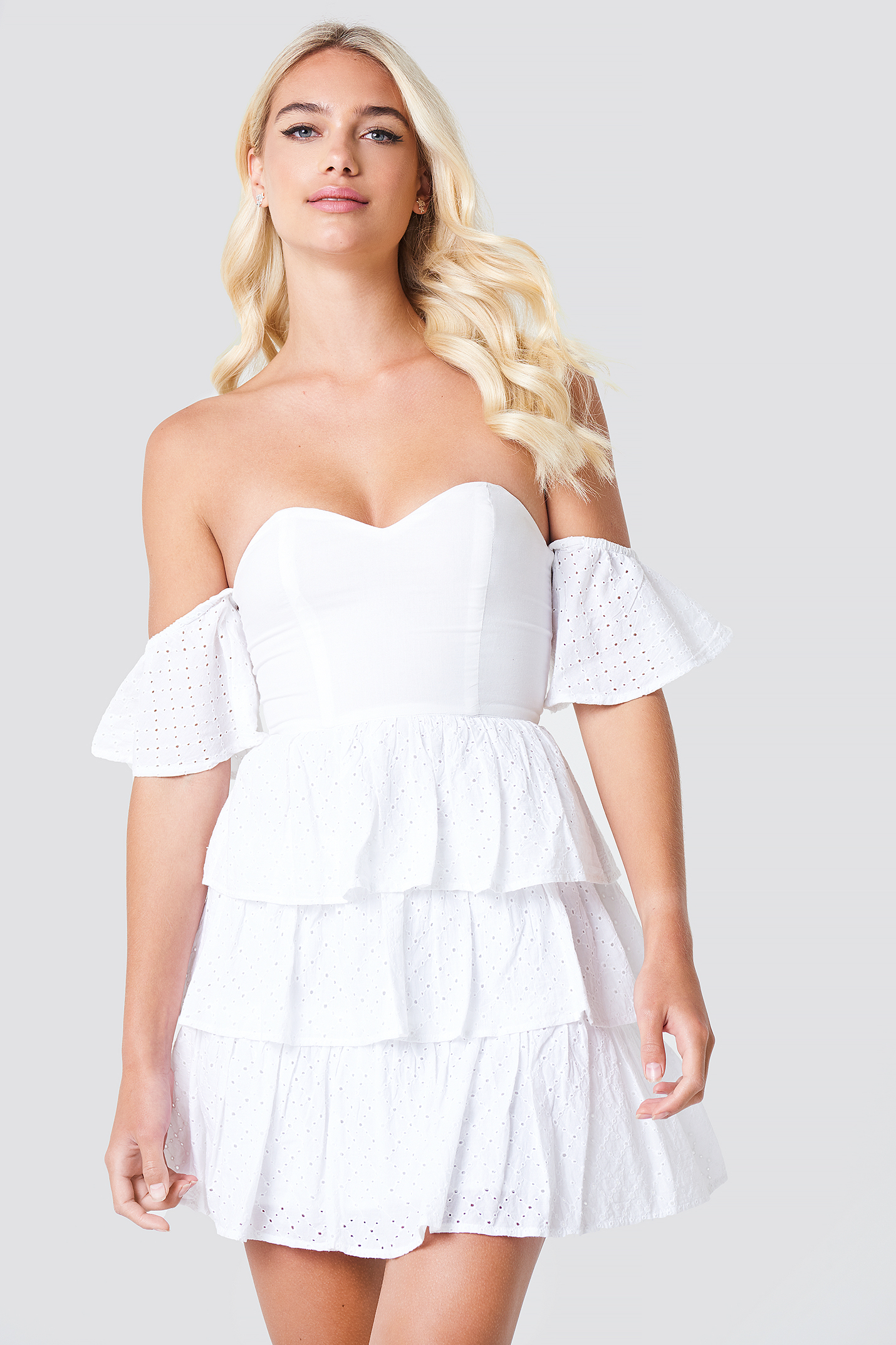 Off Shoulder Triple Layer Dress White