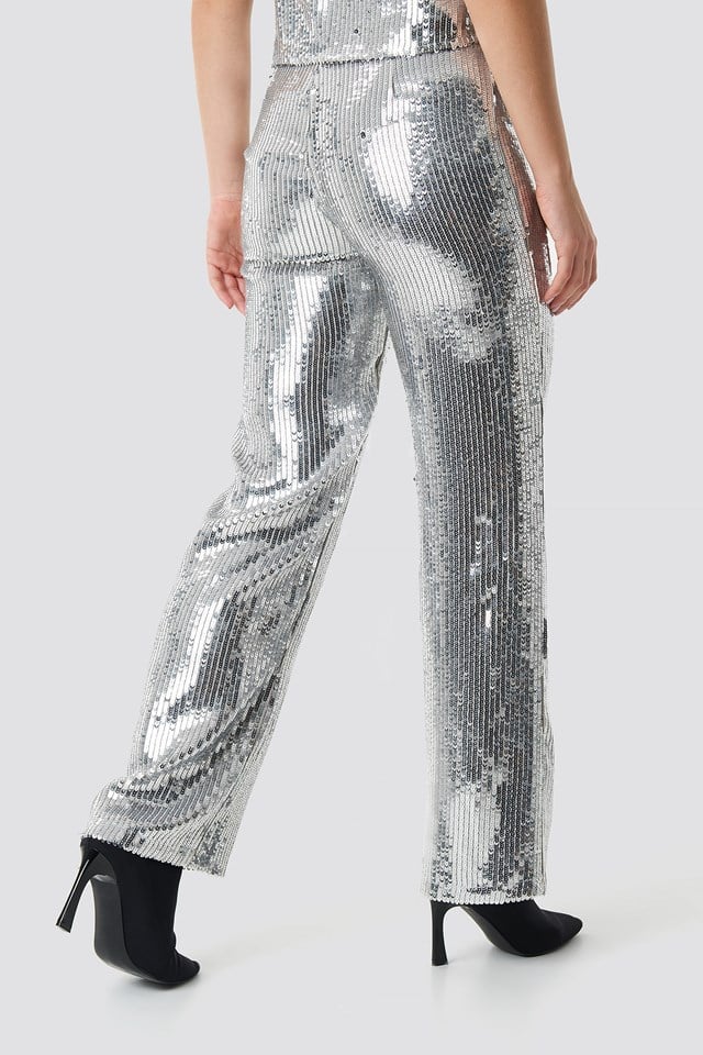 Sparkle Striped Flared Pants Silver | na-kd.com