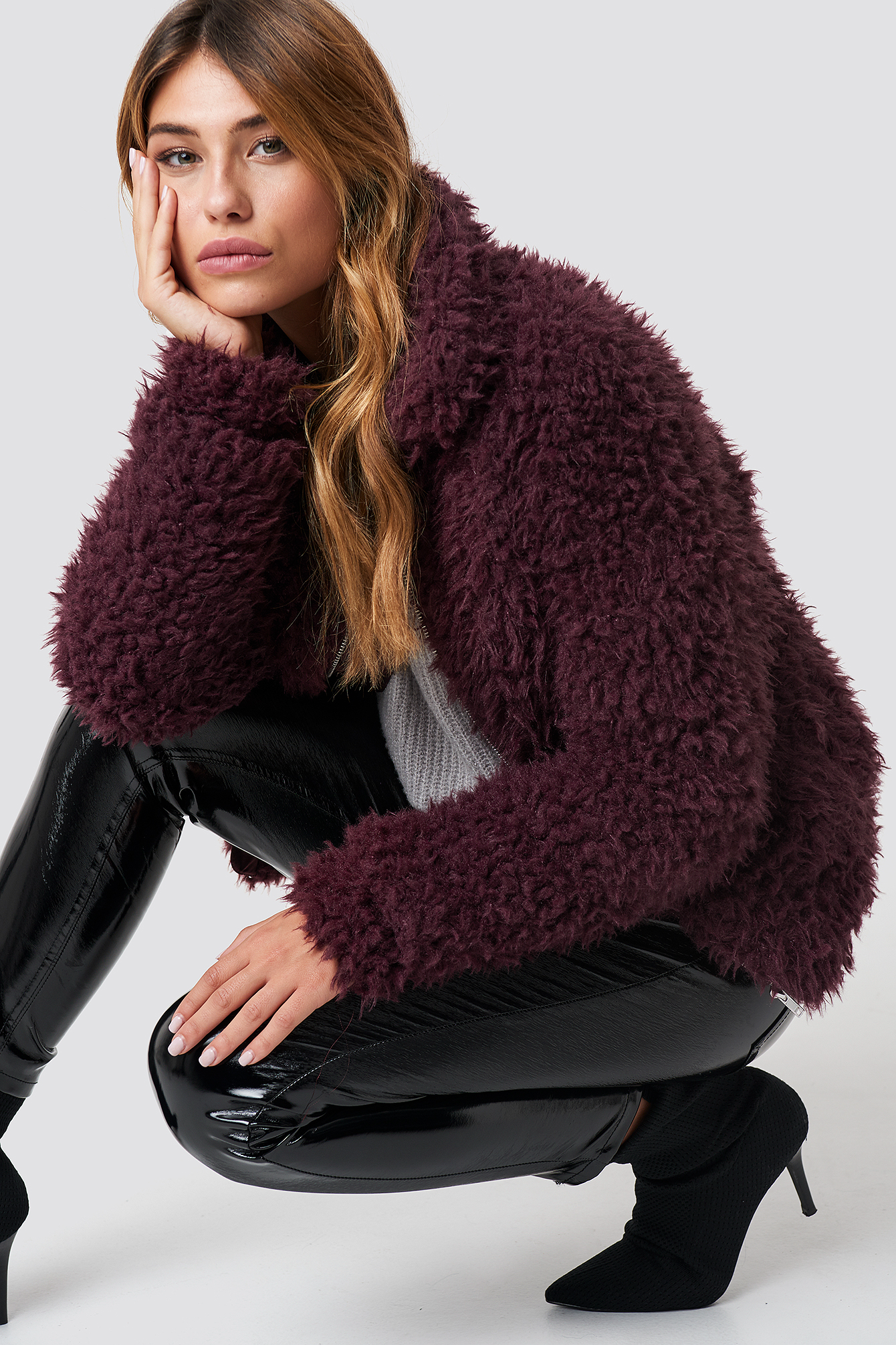 Short Teddy Jacket Burgundy