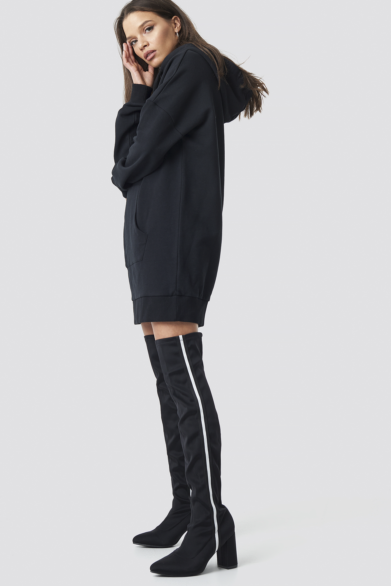 Striped Overknee Boots Black
