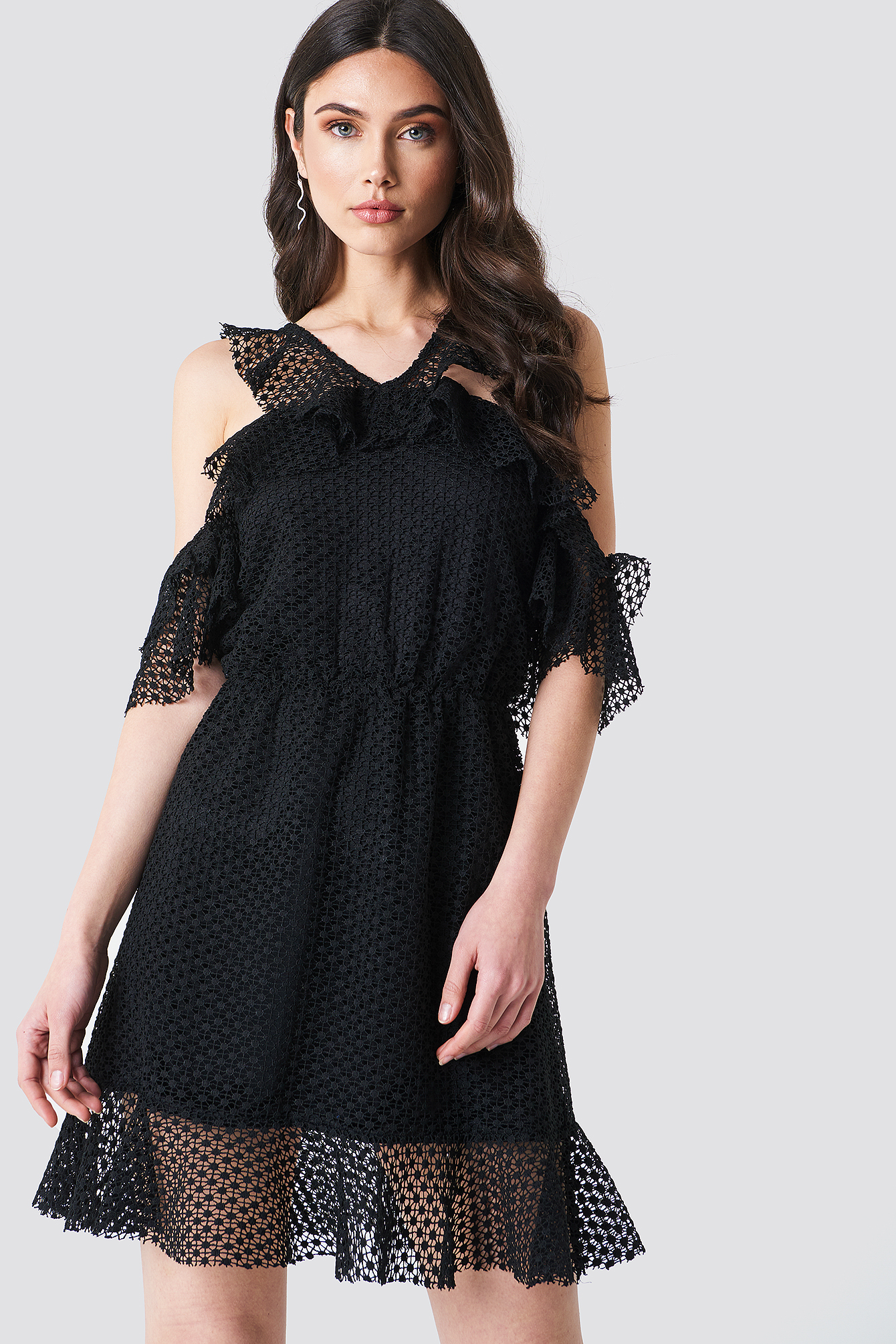 Double Frill Sleeve Dress Black