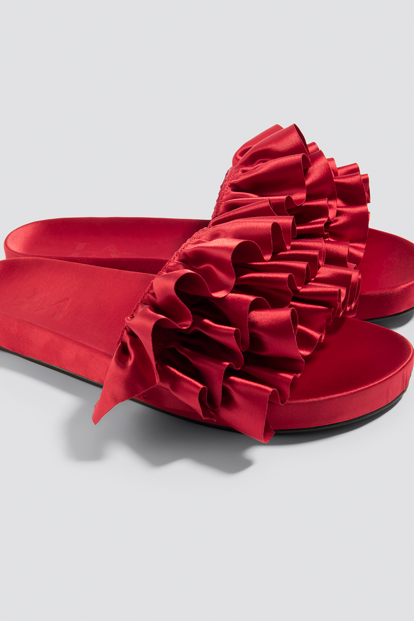 NA-KD Satin Frill Slippers Red