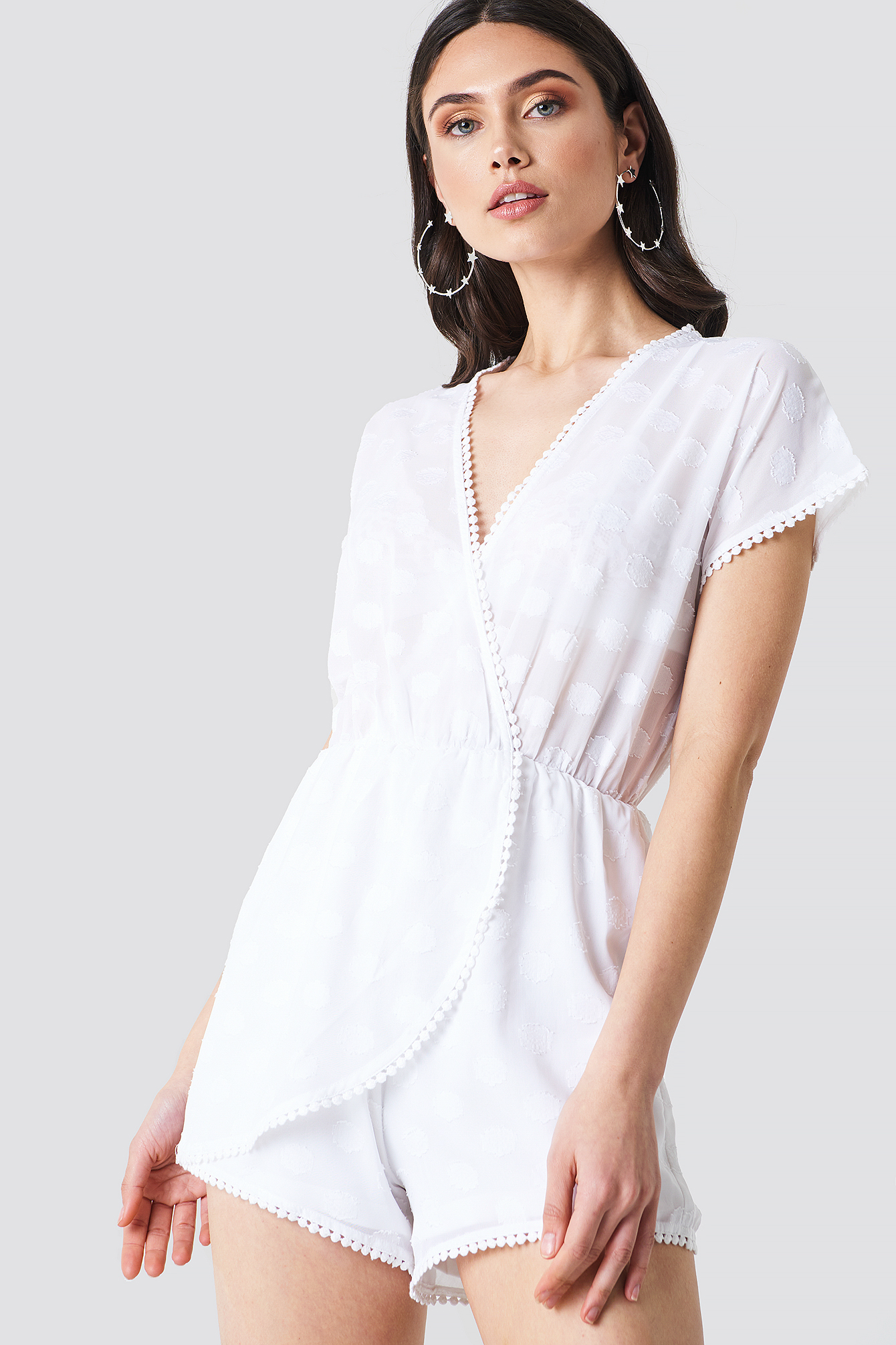 Sheer Dotted Playsuit White