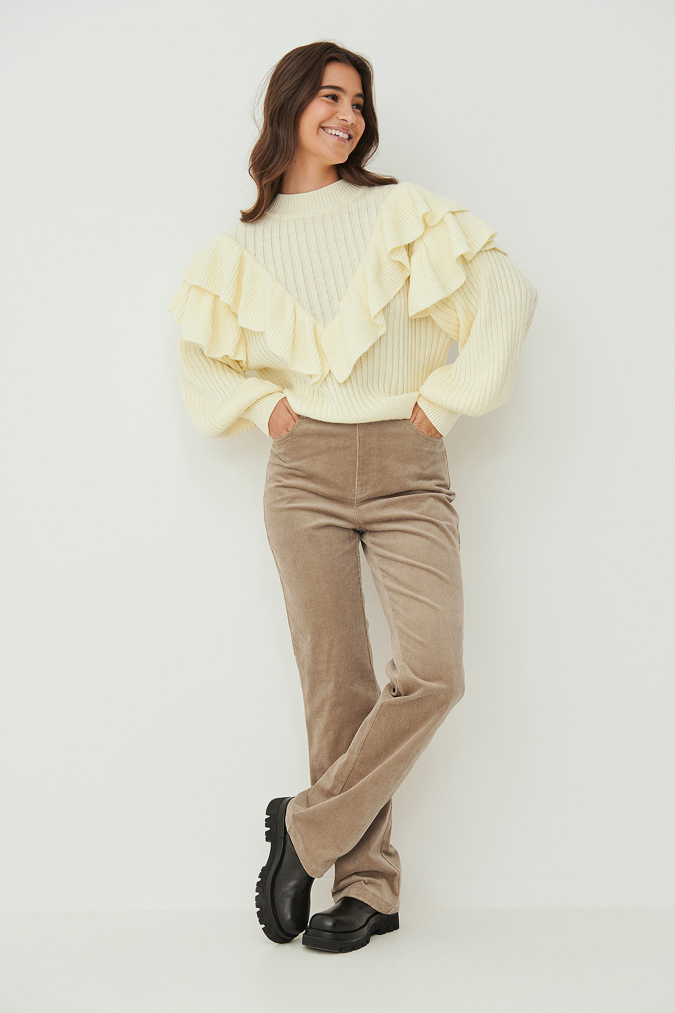 Bootcut Corduroy Trousers Beige | na-kd.com