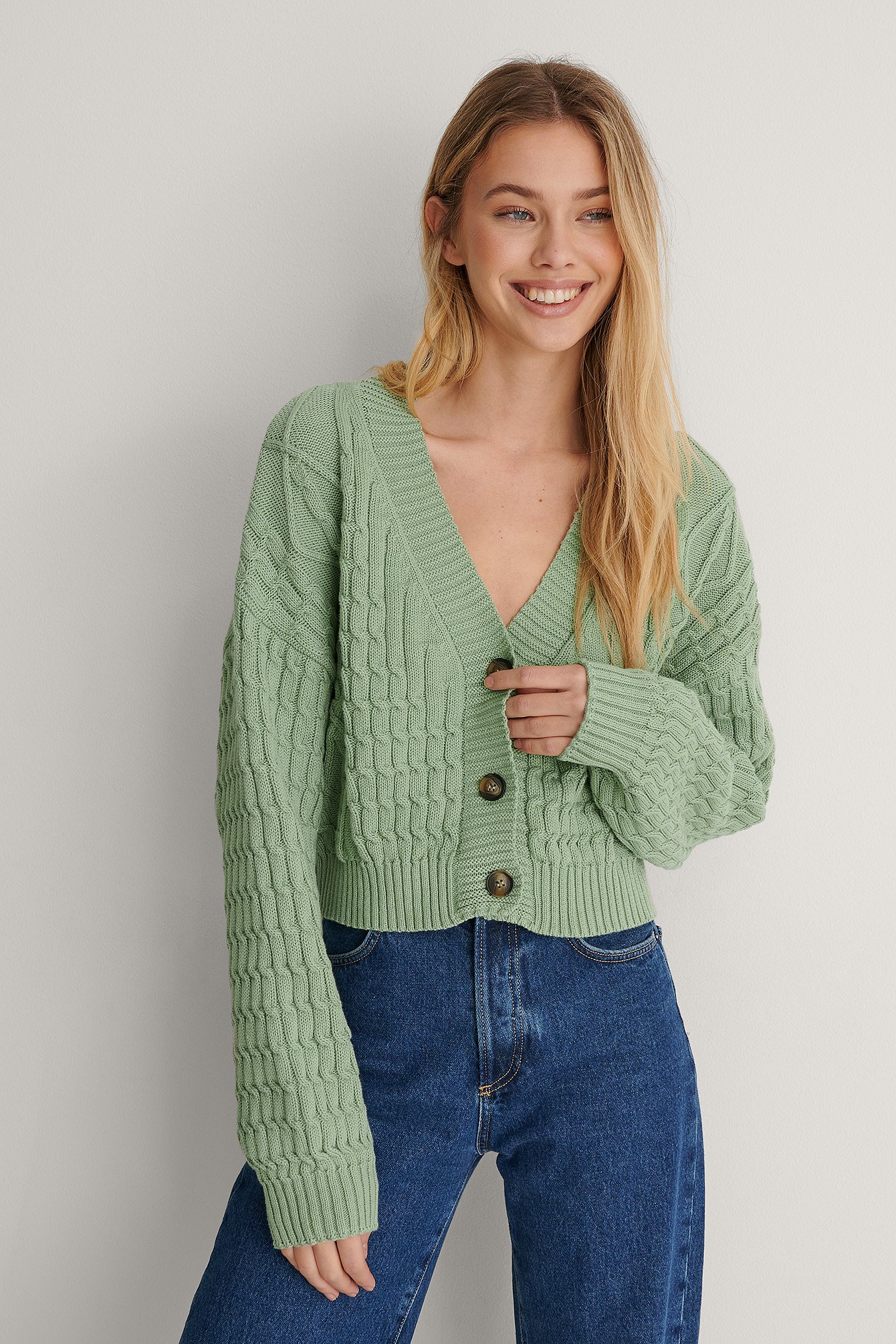 Mint Cable Knitted Cardigan