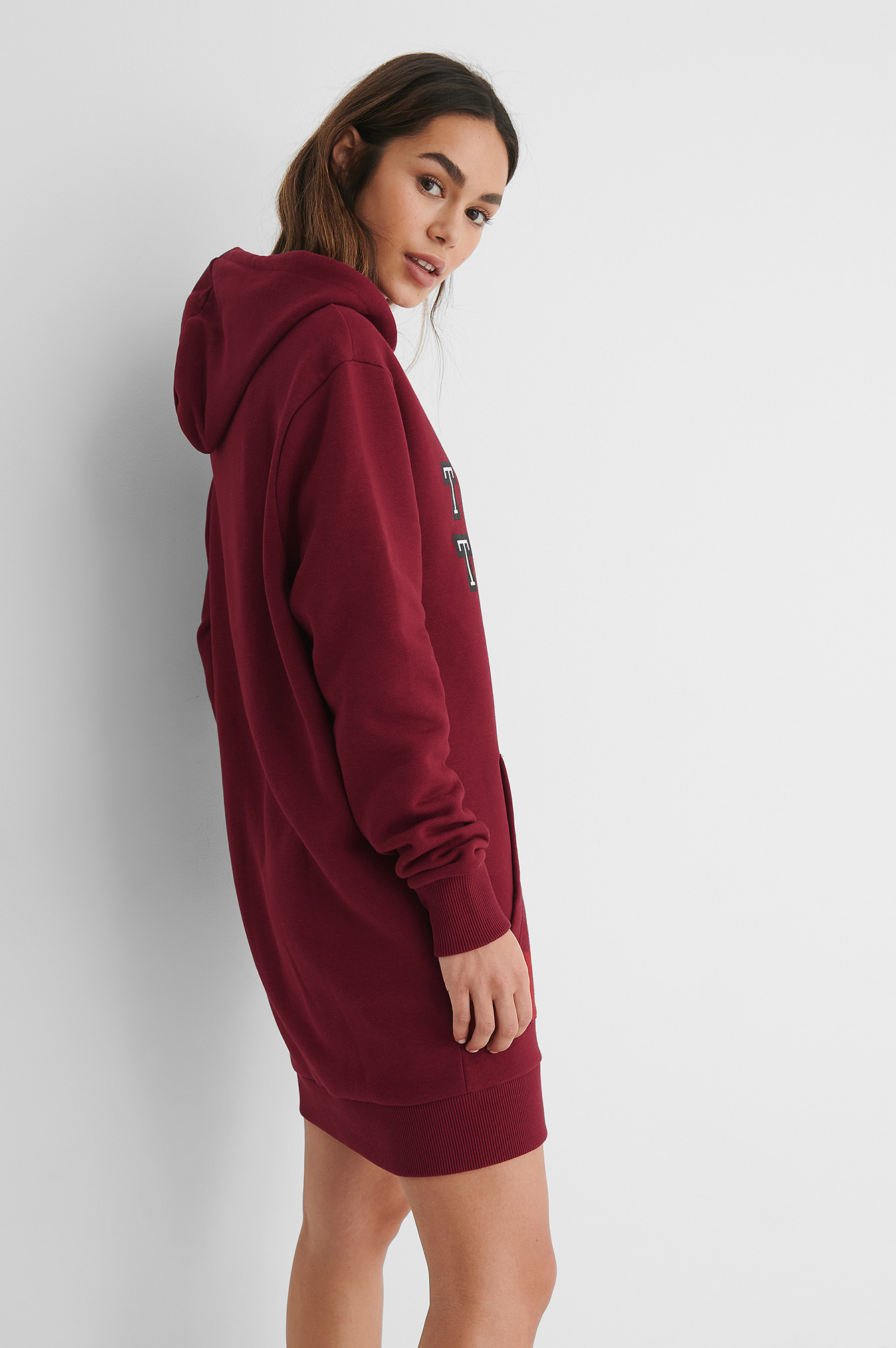 Printed Oversized Hoodie Dress Red | na 