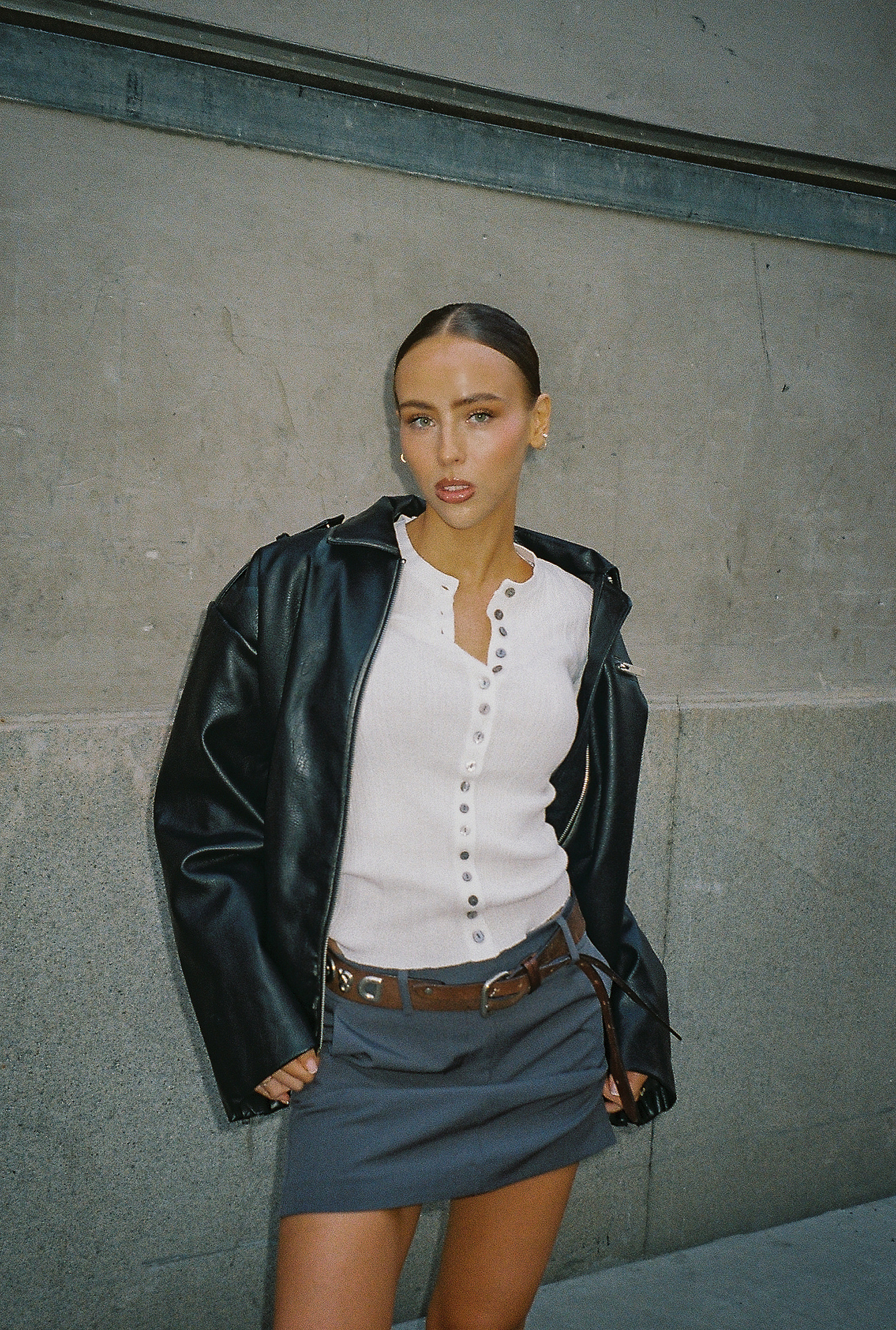 Washed Out Pu Bomber Jacket