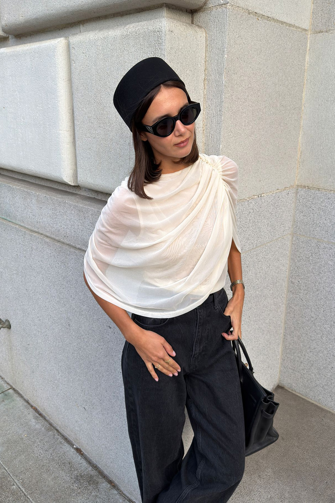 dydoshop Note draped top 長袖 Draped Cape Top Beige | NA-KD
