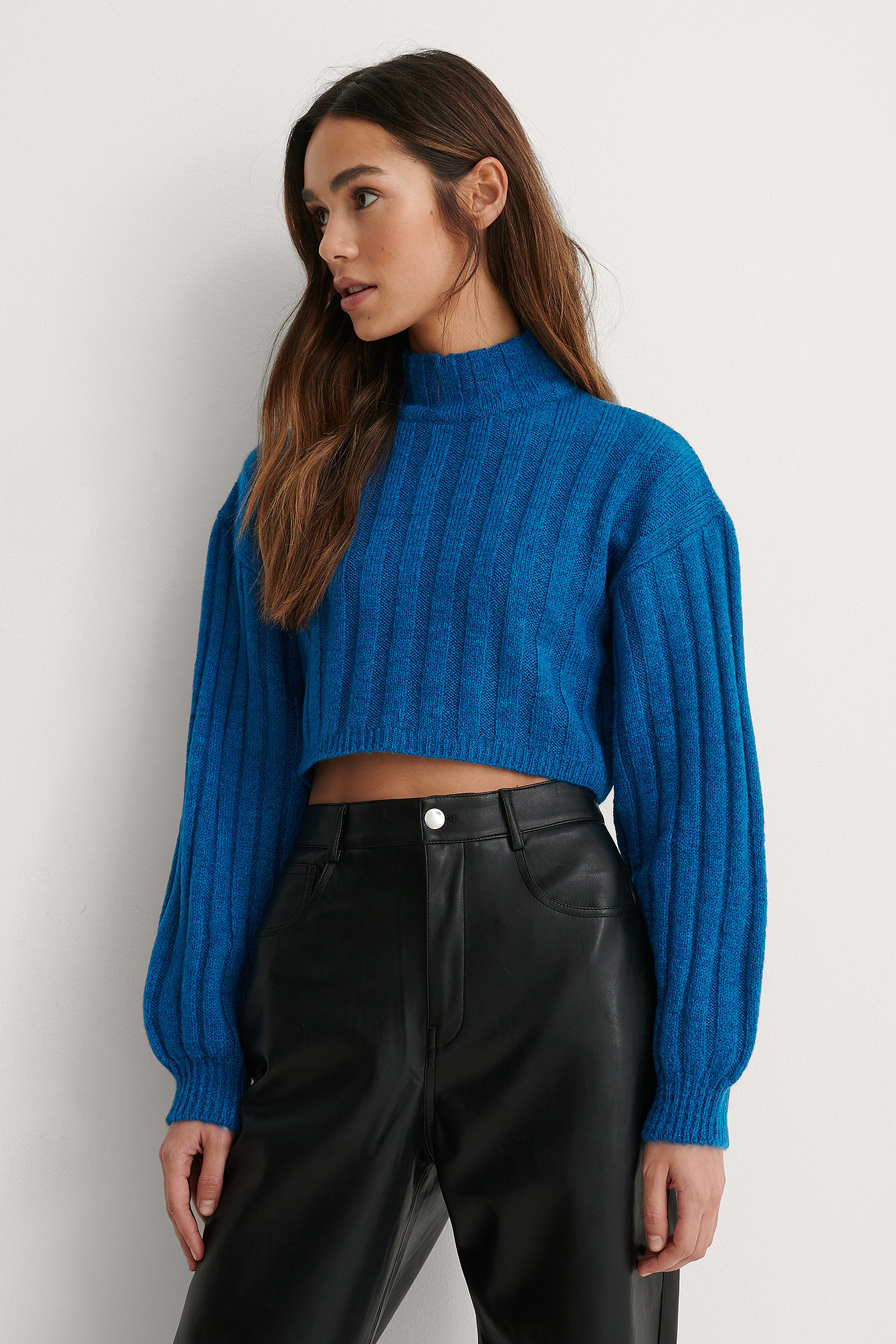 Blue Cropped Detail Knitted Sweater