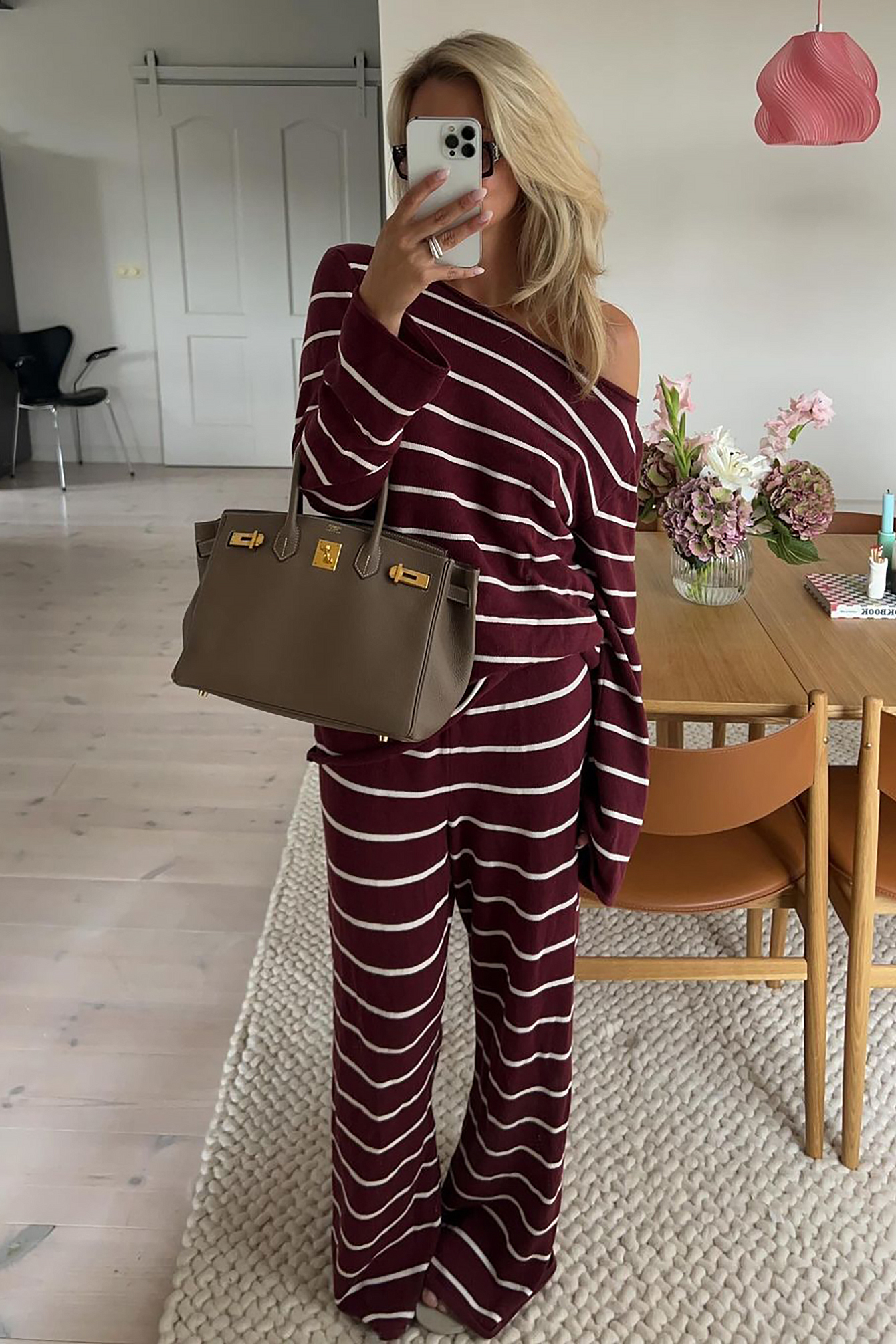 Knitted Striped Pants Burgundy | NA-KD