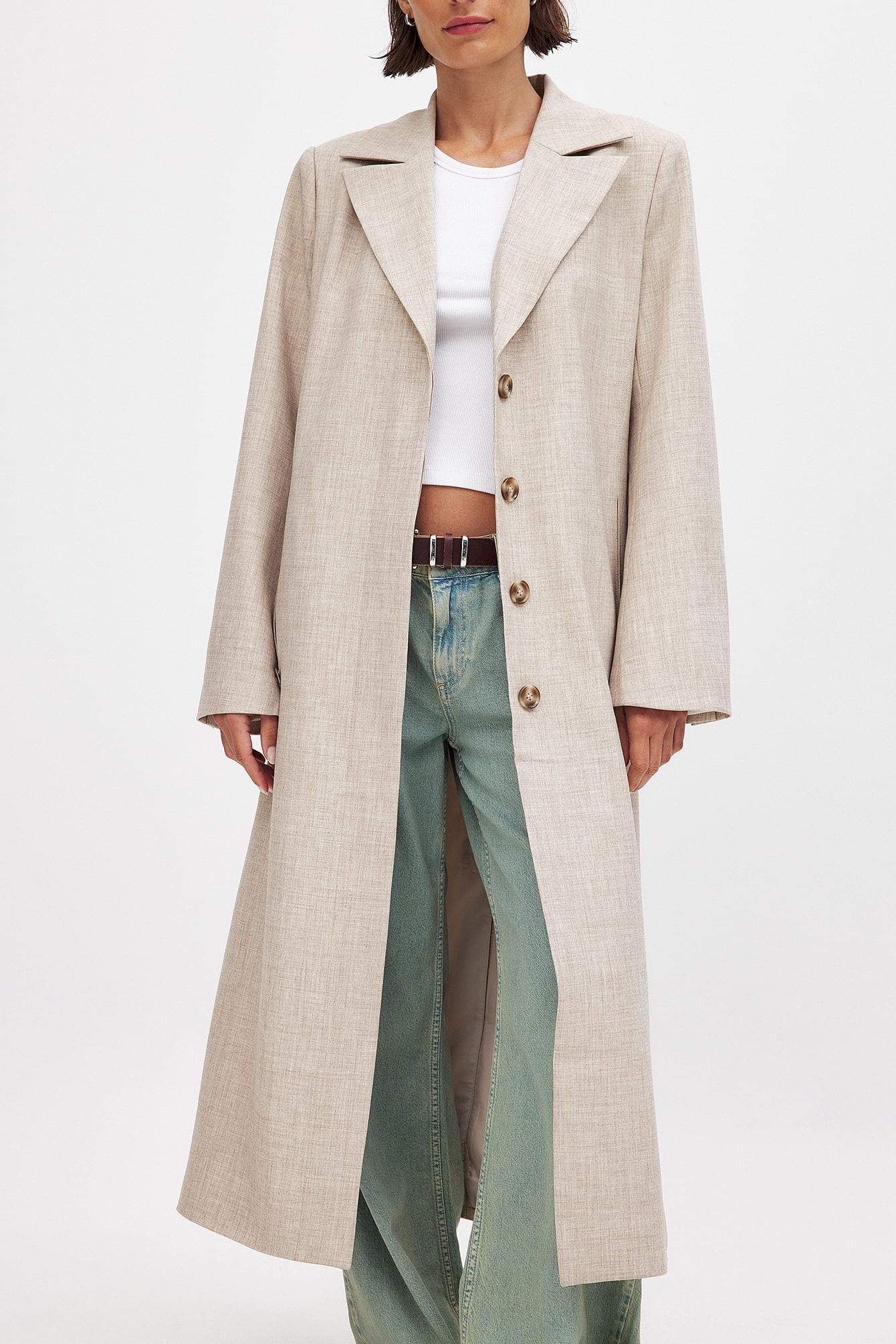Débora Rosa x NA-KD Long Belt Detail Coat - Spring Jackets - Beige - EU 34 - NA-KD / NAKD