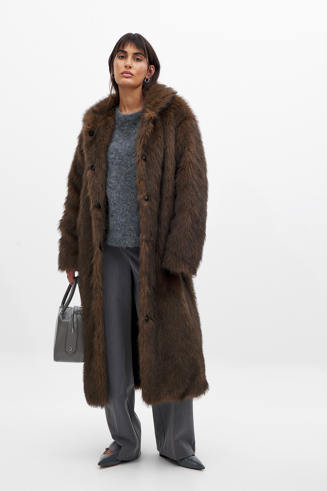 Long Faux Fur Coat Brown NA-KD