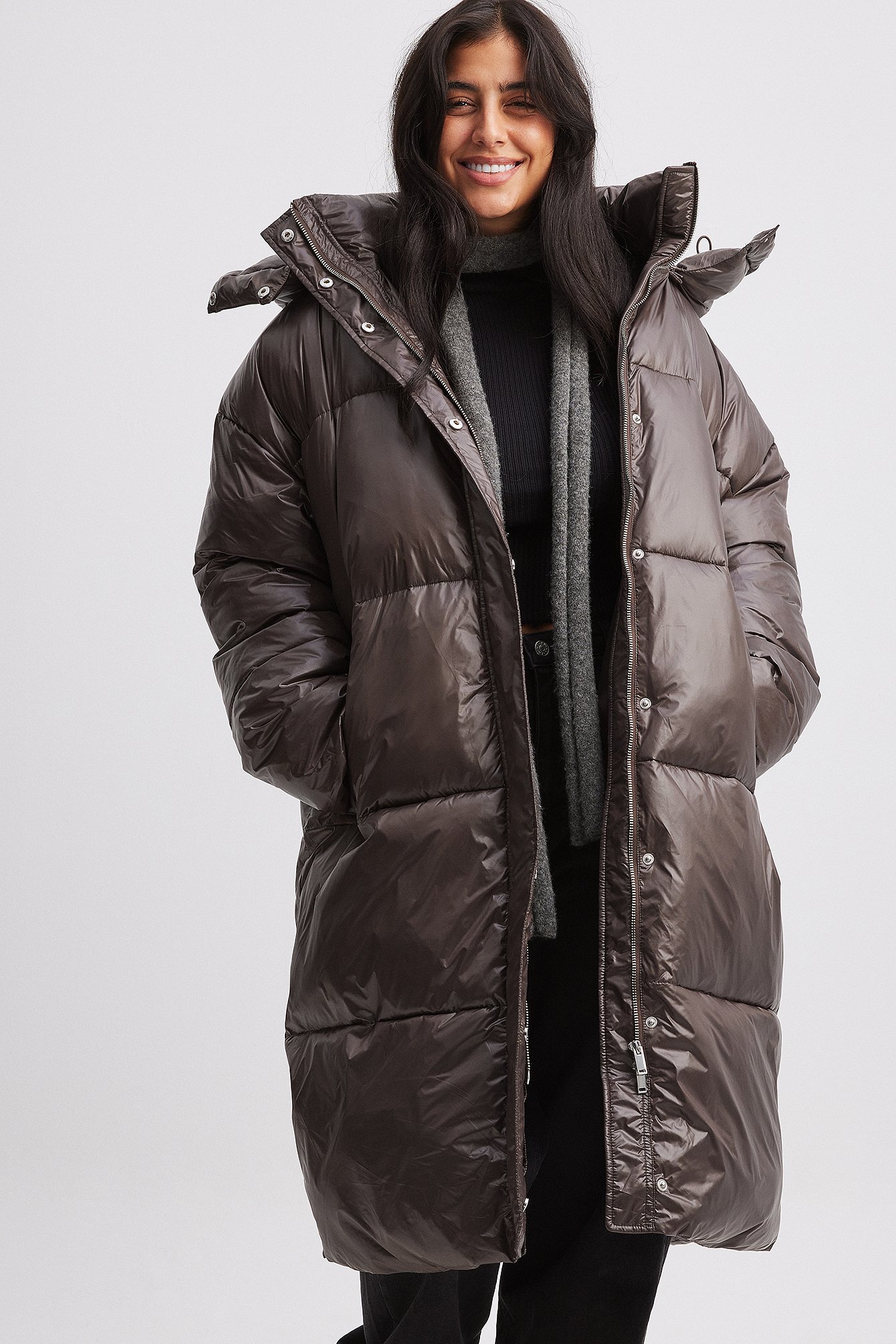 Long Oversized Padded Jacket Brown NA-KD1