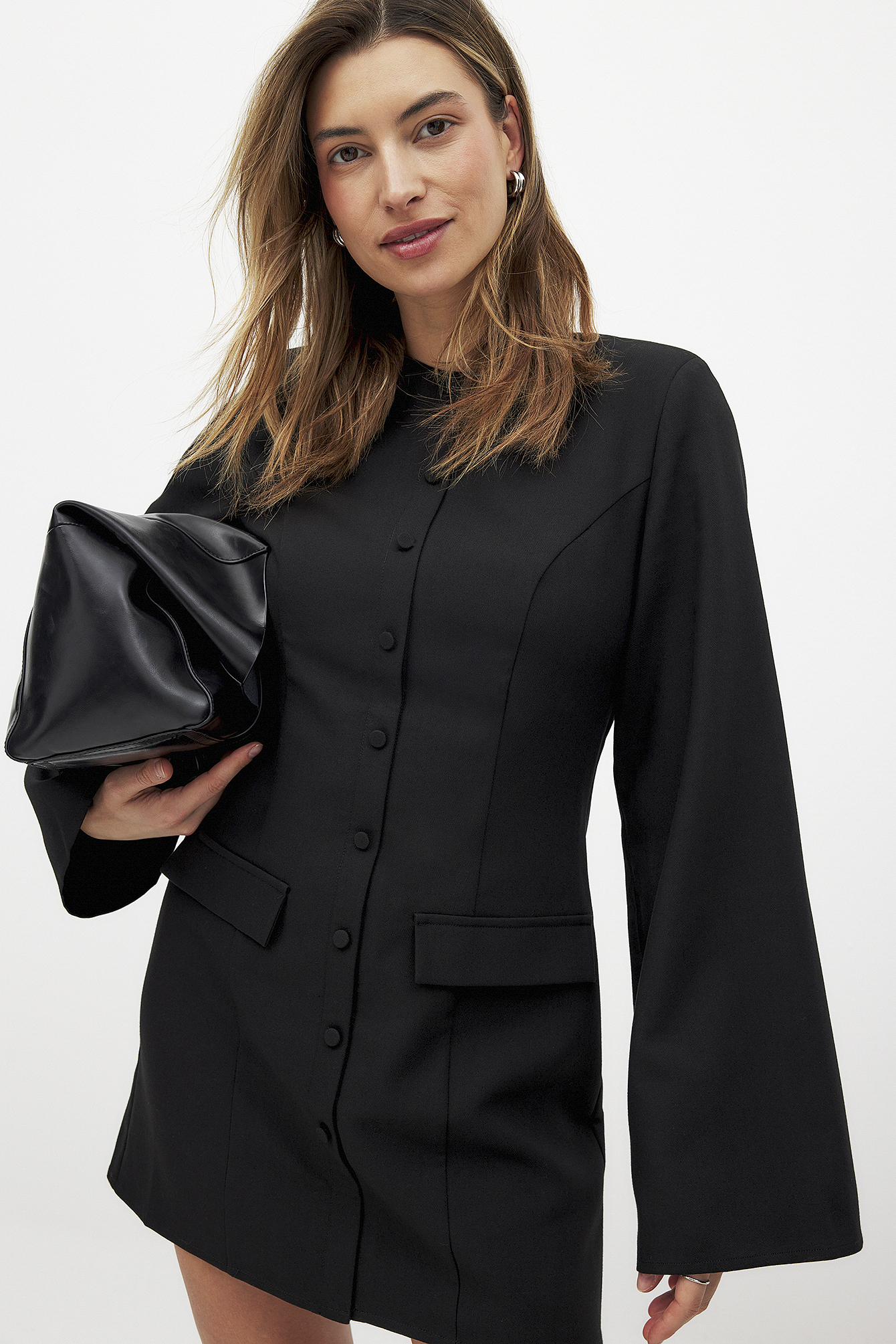 Long Sleeve Buttoned Mini Dress Black | NA-KD