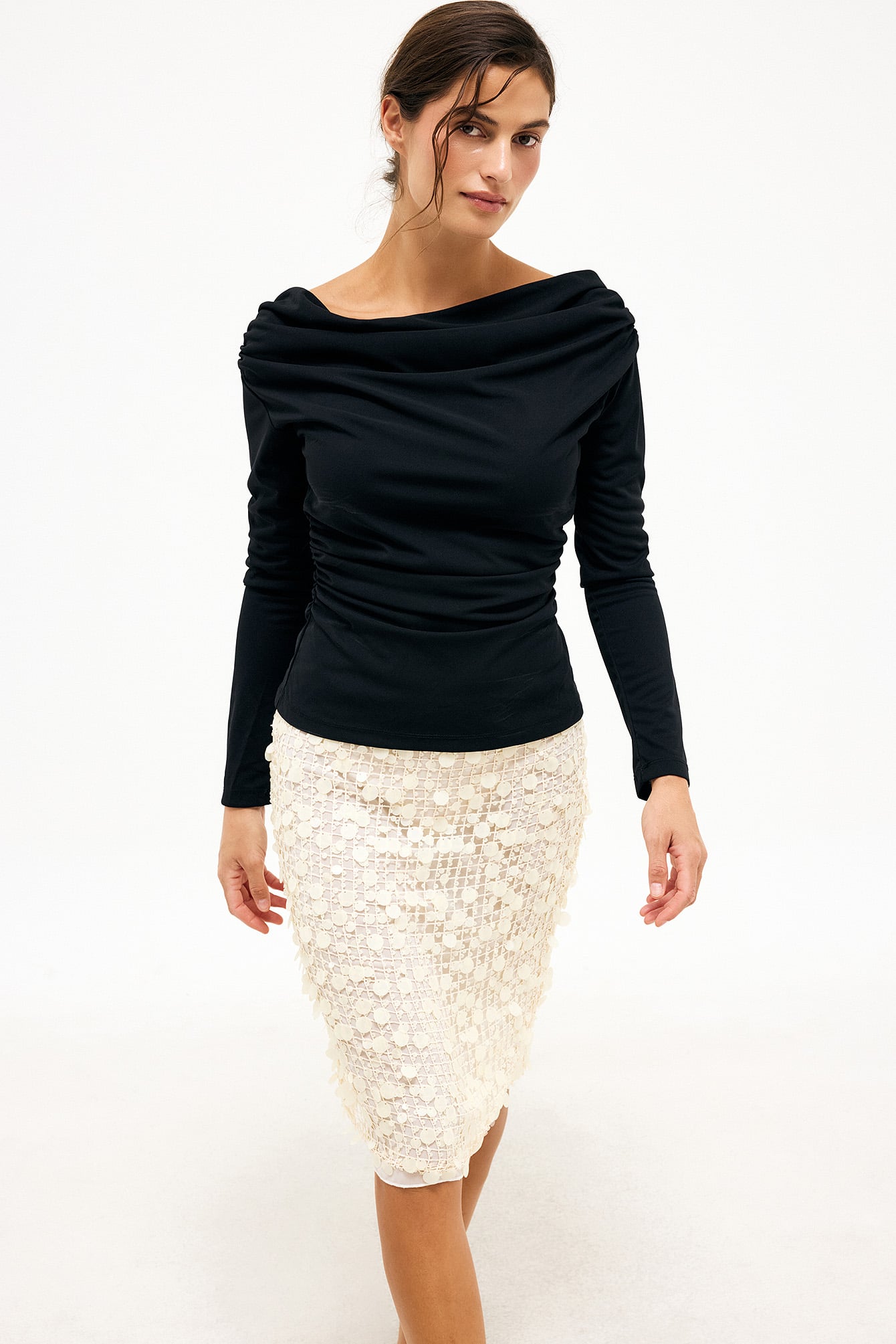 Long Sleeve Draped Jersey Top Black | NA-KD