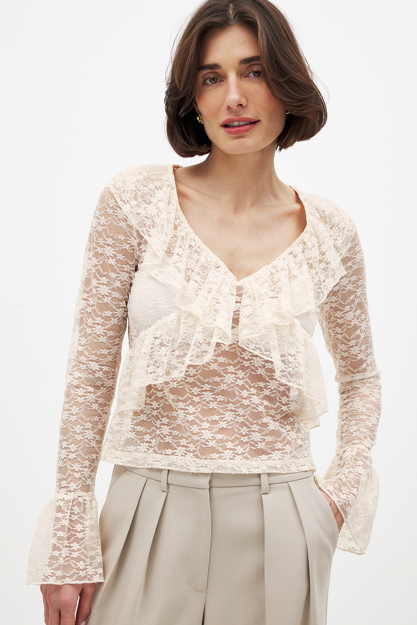 Lot De 2 Hauts Femme Y2k En Dentelle Florale - Manches Longues Transparentes Et Boléro Dos Nu - 20% Coton 80% Polyester - Tailles S à XL - 5