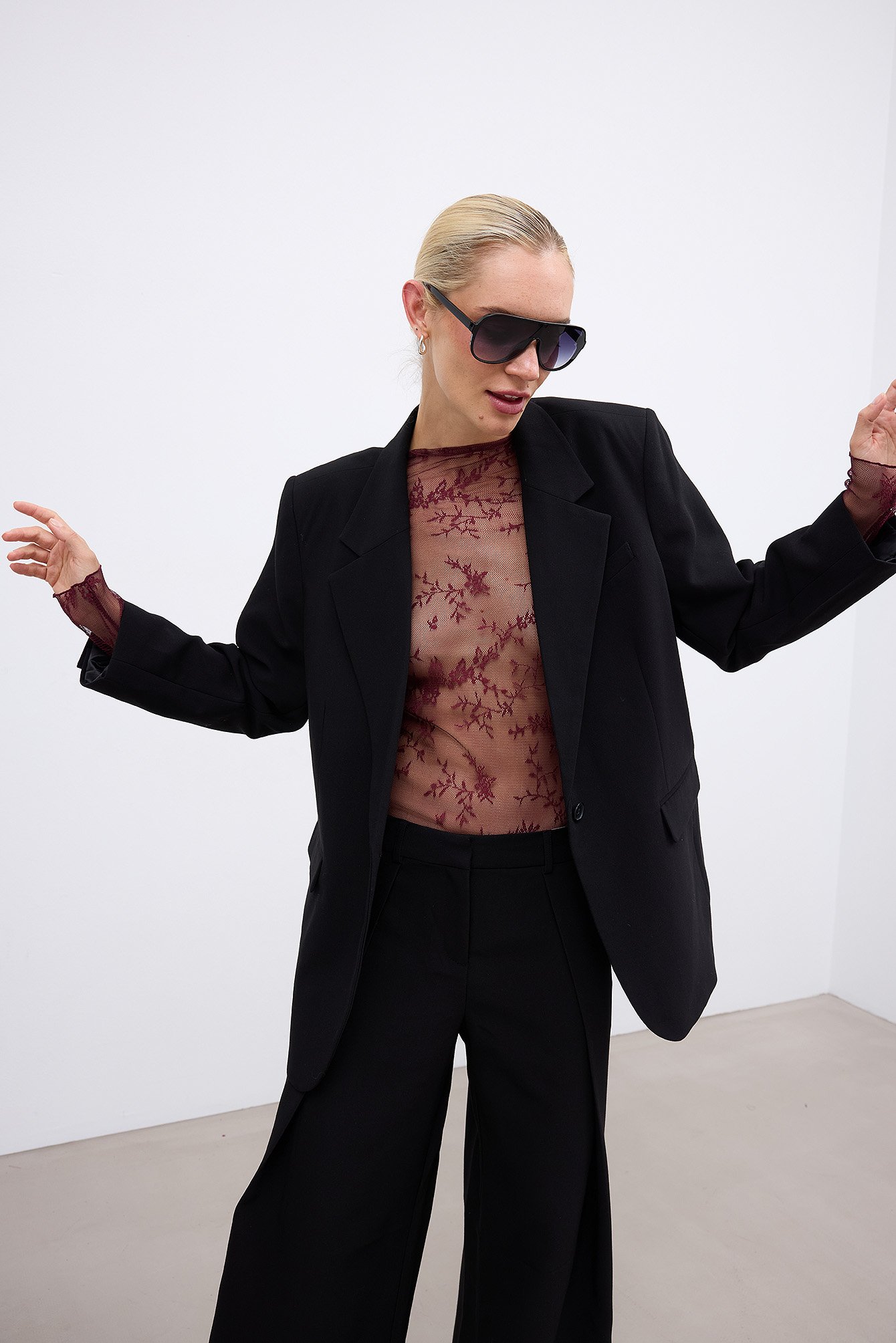 NA-KD Long Sleeve Lace Top - Party Tops - Burgundy - XS (EU 32) - NA-KD / NAKD