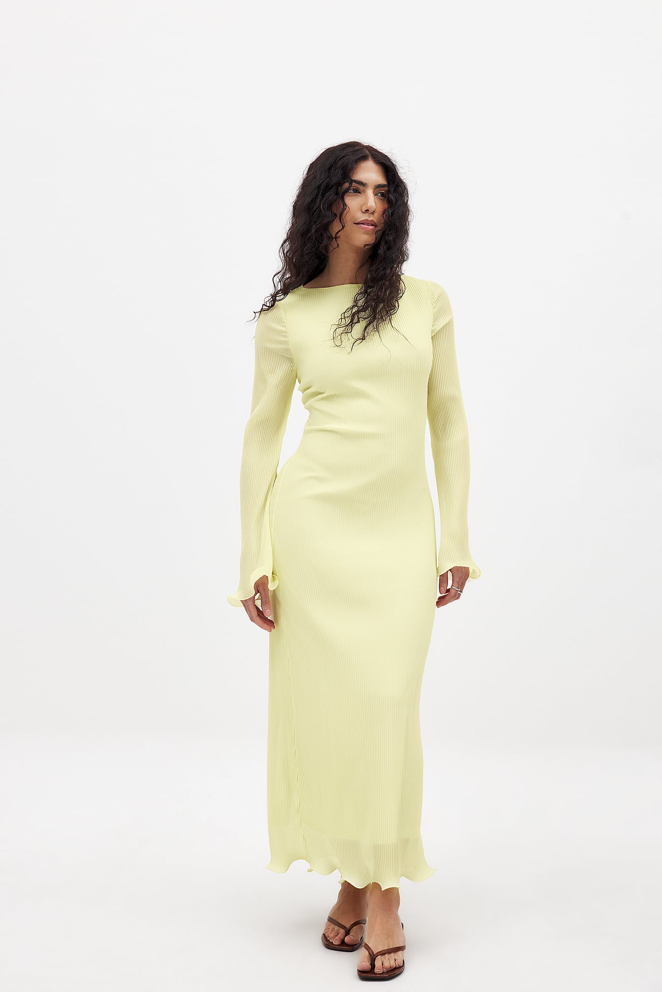 Long Sleeve Plisse Maxi Dress Yellow | NA-KD Long Sleeve Plisse Maxi Dress Yellow | NA-KD