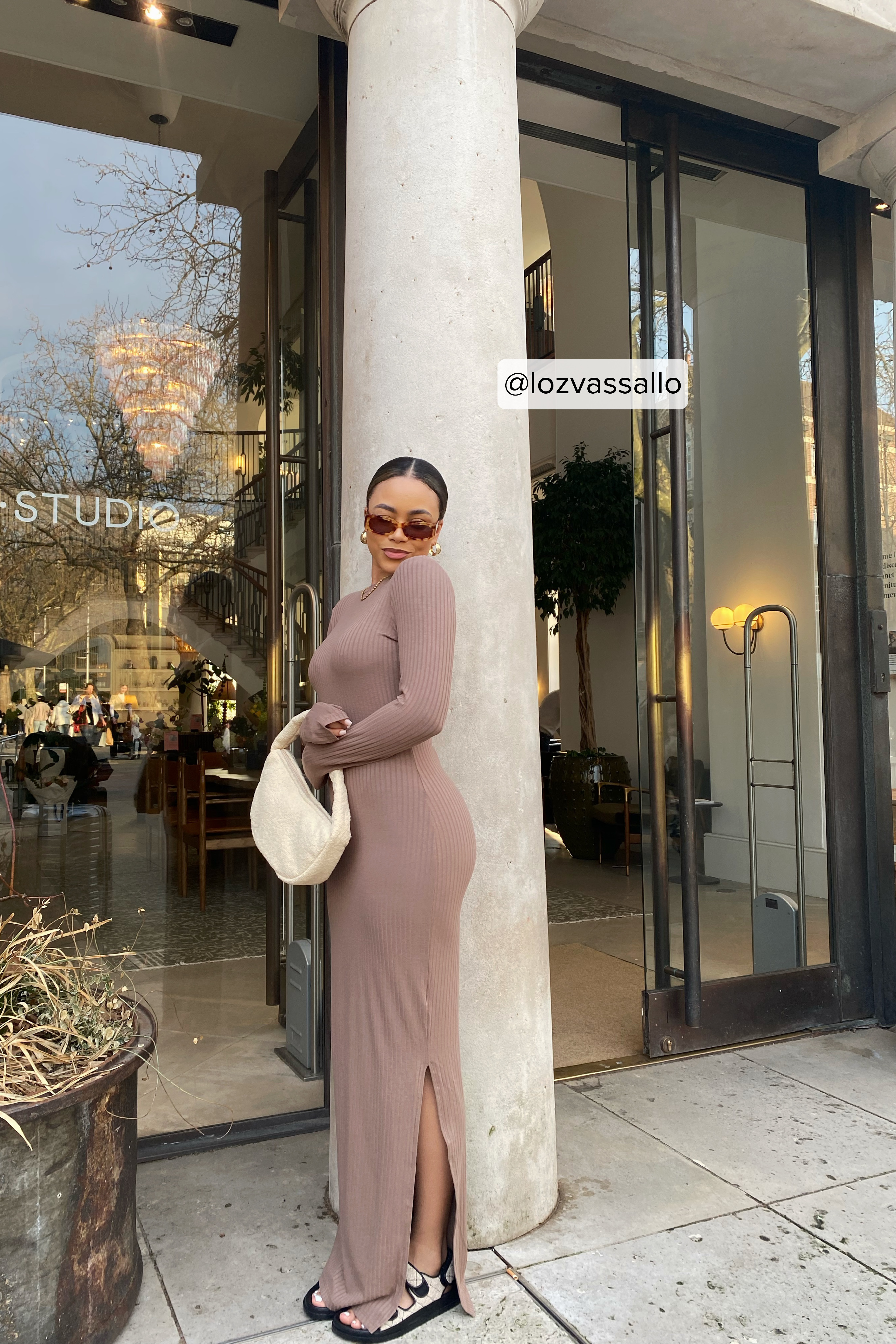 Recycled Long Sleeve Ribbed Maxi Dress 