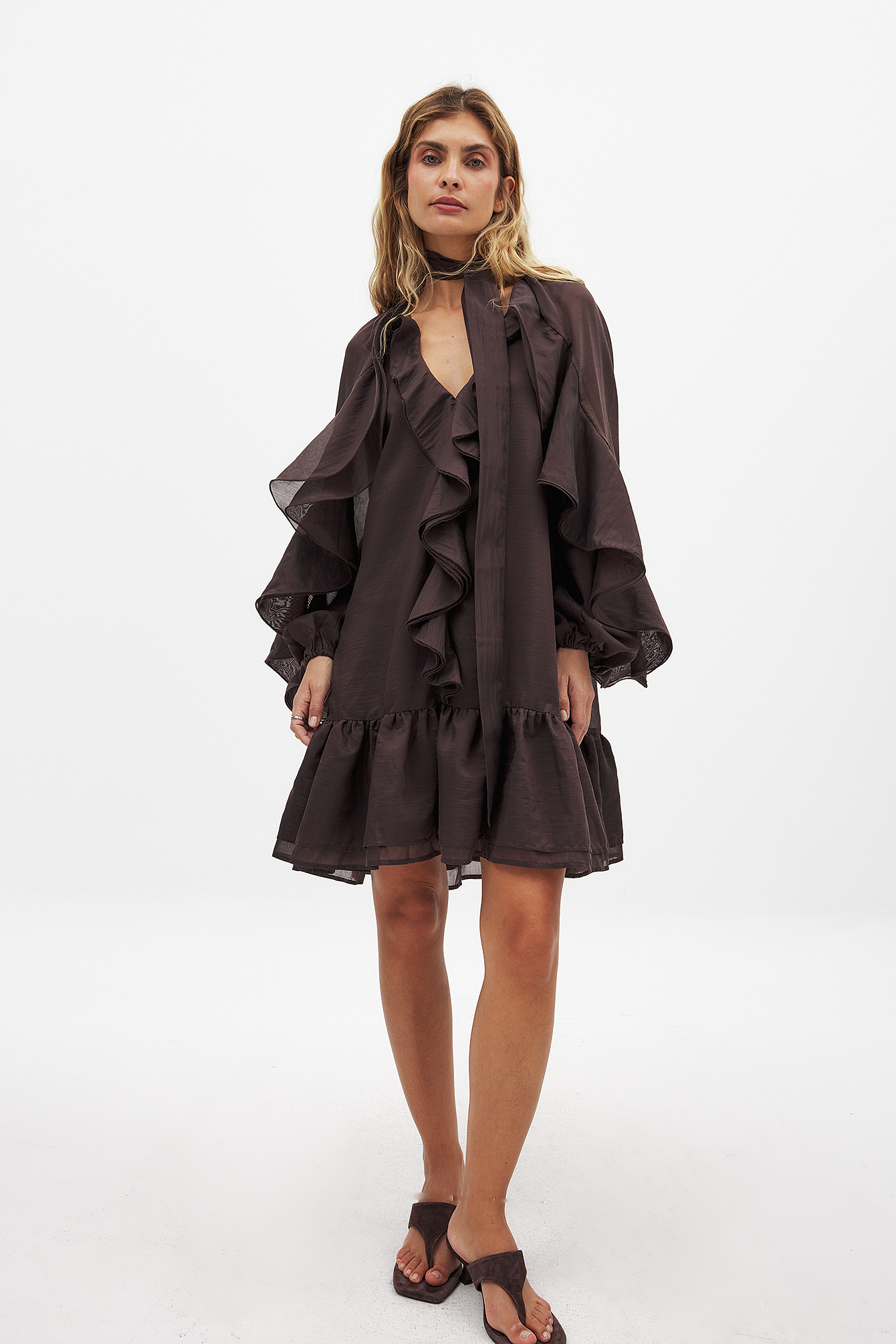 Chiffon Ruffle Mini Dress Red | NA-KD
