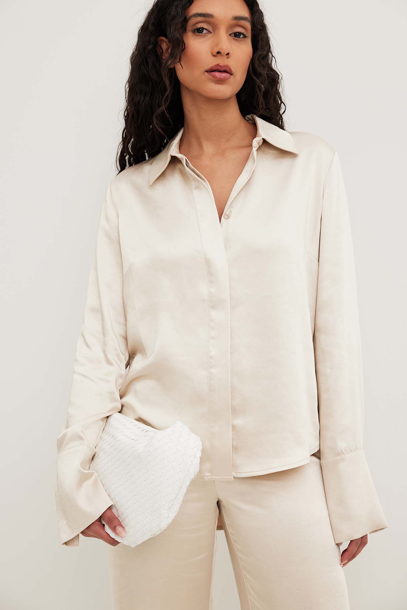 Long Sleeve Satin Shirt Beige NAKD