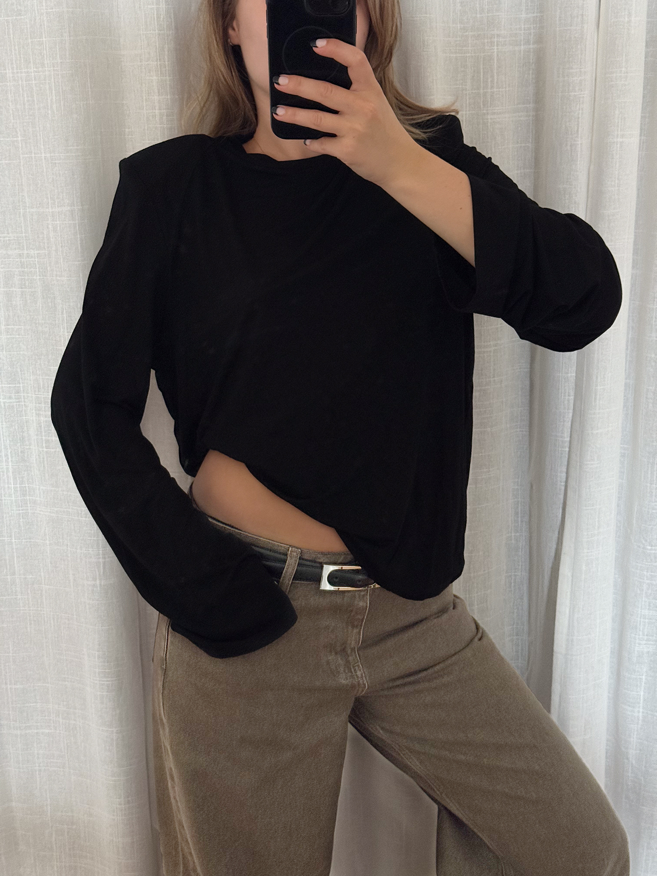 Long Sleeve Shoulderpad Top Black | NA-KD