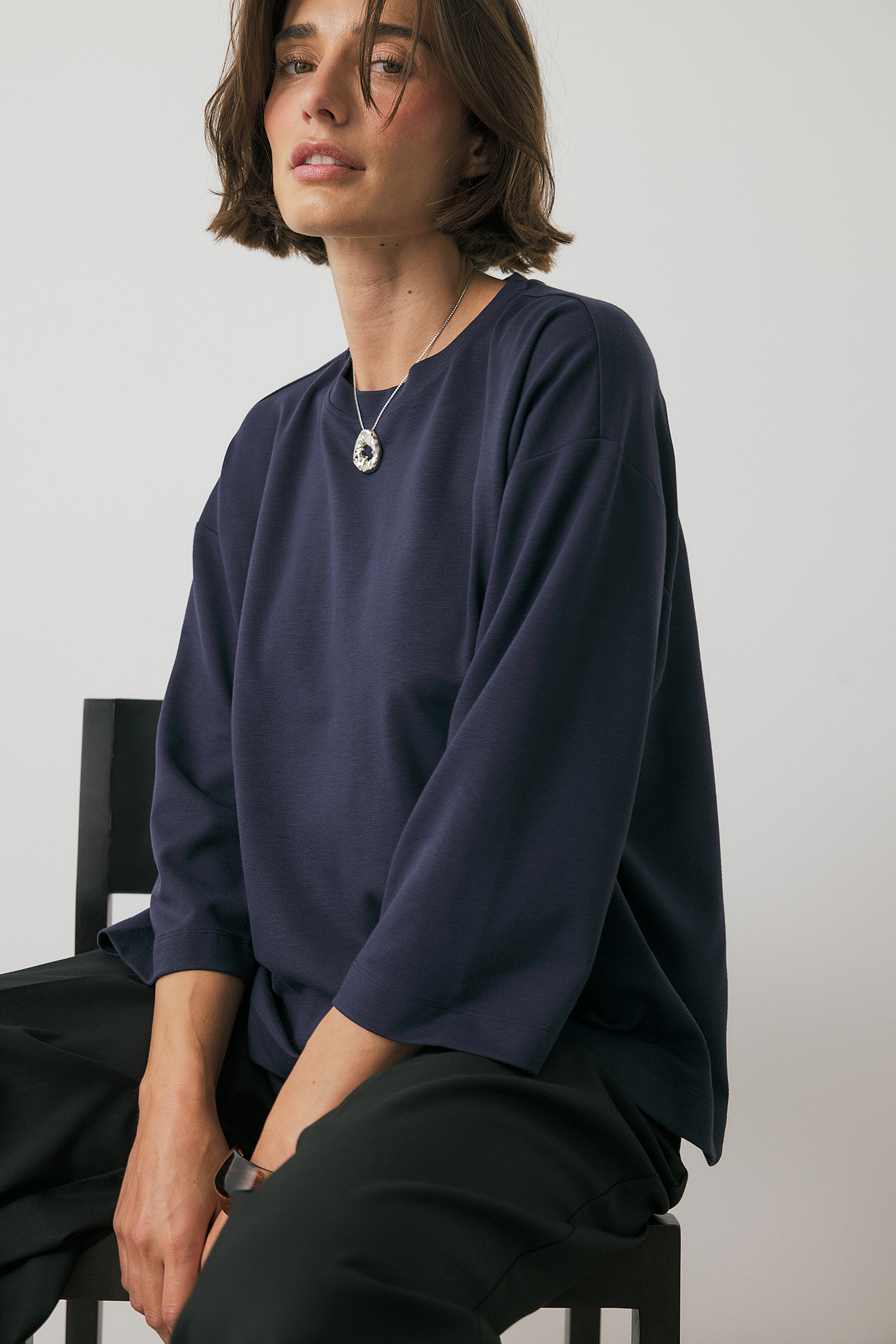 NA-KD Long Sleeve Tee - Basic Tops - Navy - XS (EU 32) - NA-KD / NAKD