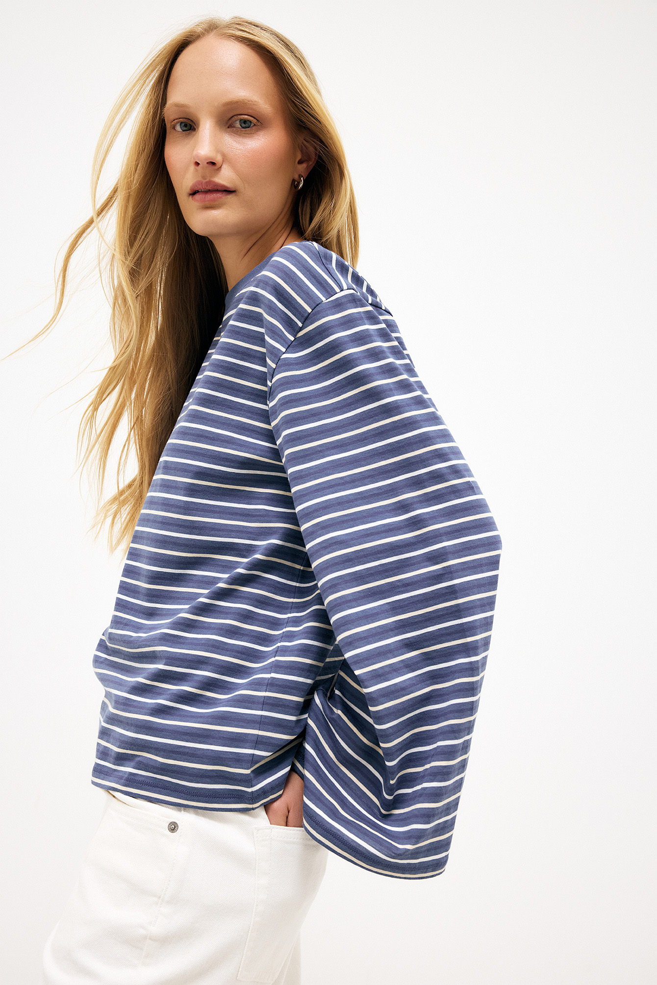 Indigo/Ecru Stripe Long Sleeve Tee