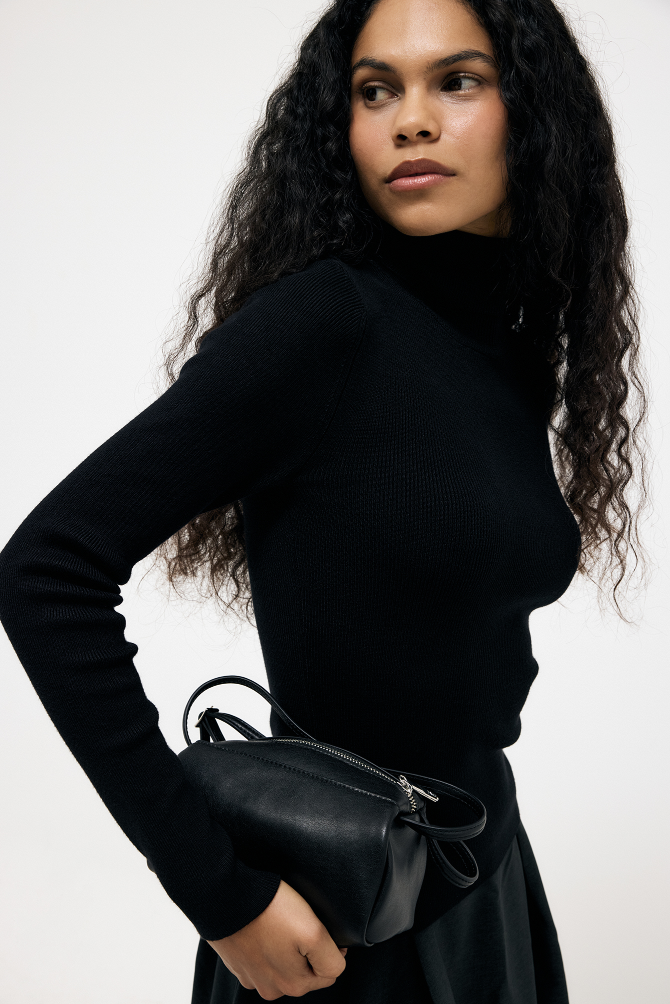 Long Sleeve Turtleneck Ribbed Knitted Top Black | NA-KD