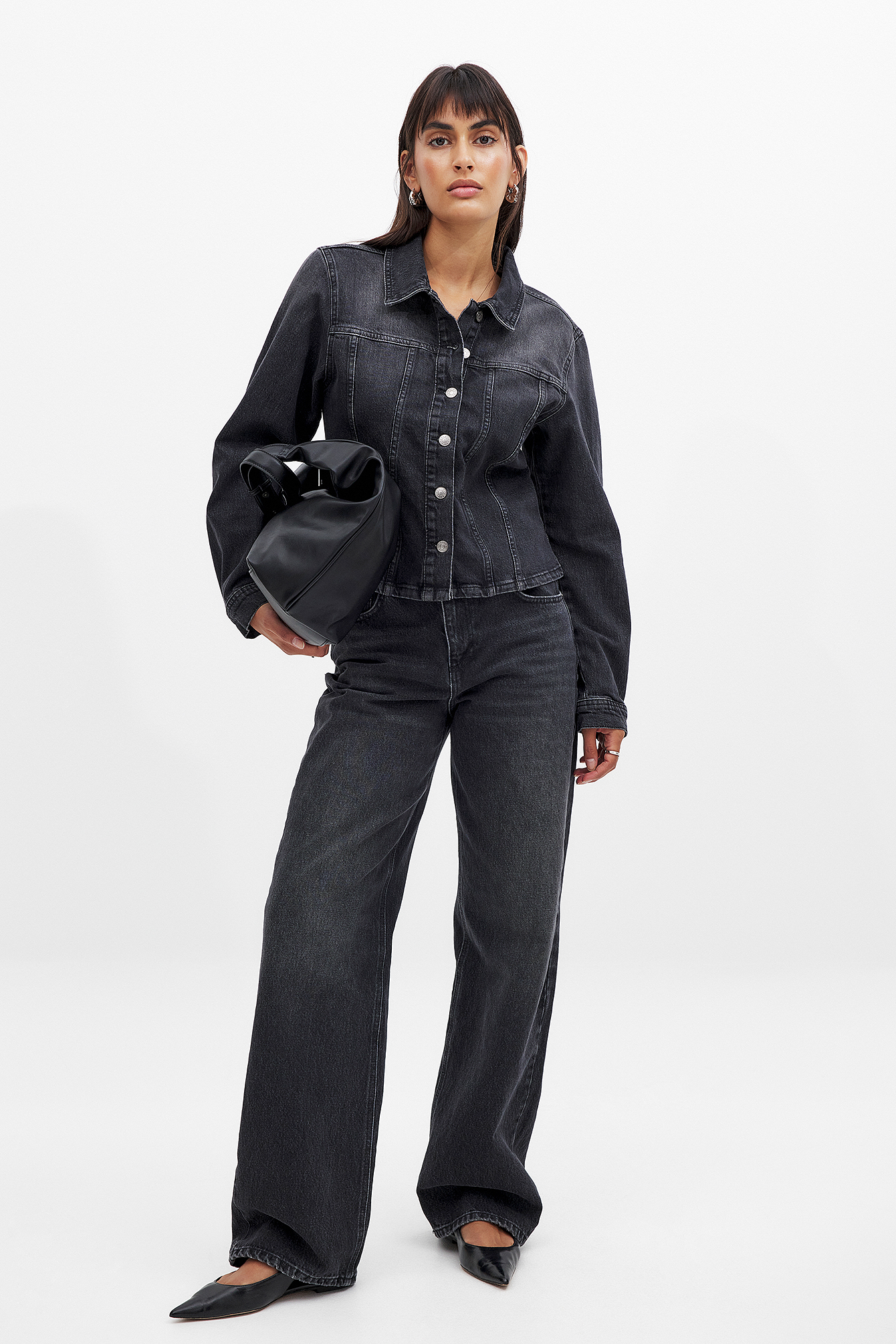 NA-KD Long Sleeved Fitted Denim Shirt - Denim Shirts - Grey - EU 44 - NA-KD / NAKD