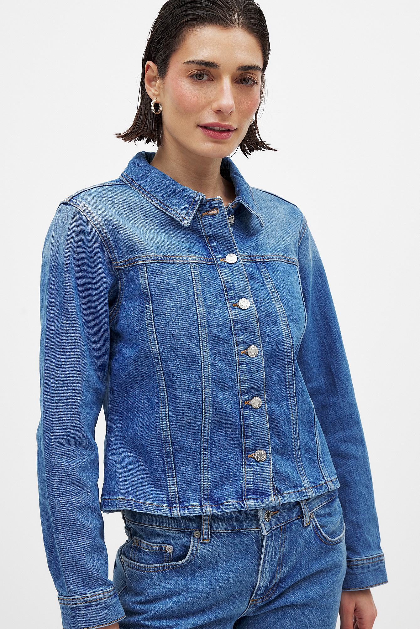 Long Sleeved Fitted Denim Shirt - Denim Shirts - Blue - EU 32 - NA-KD / NAKD