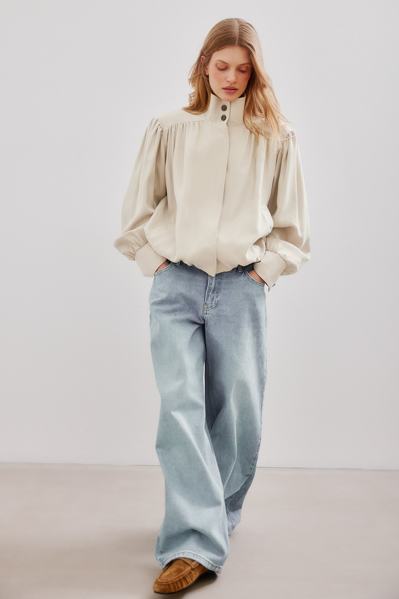 Loose Low Waist Long Jeans Blue | NA-KD