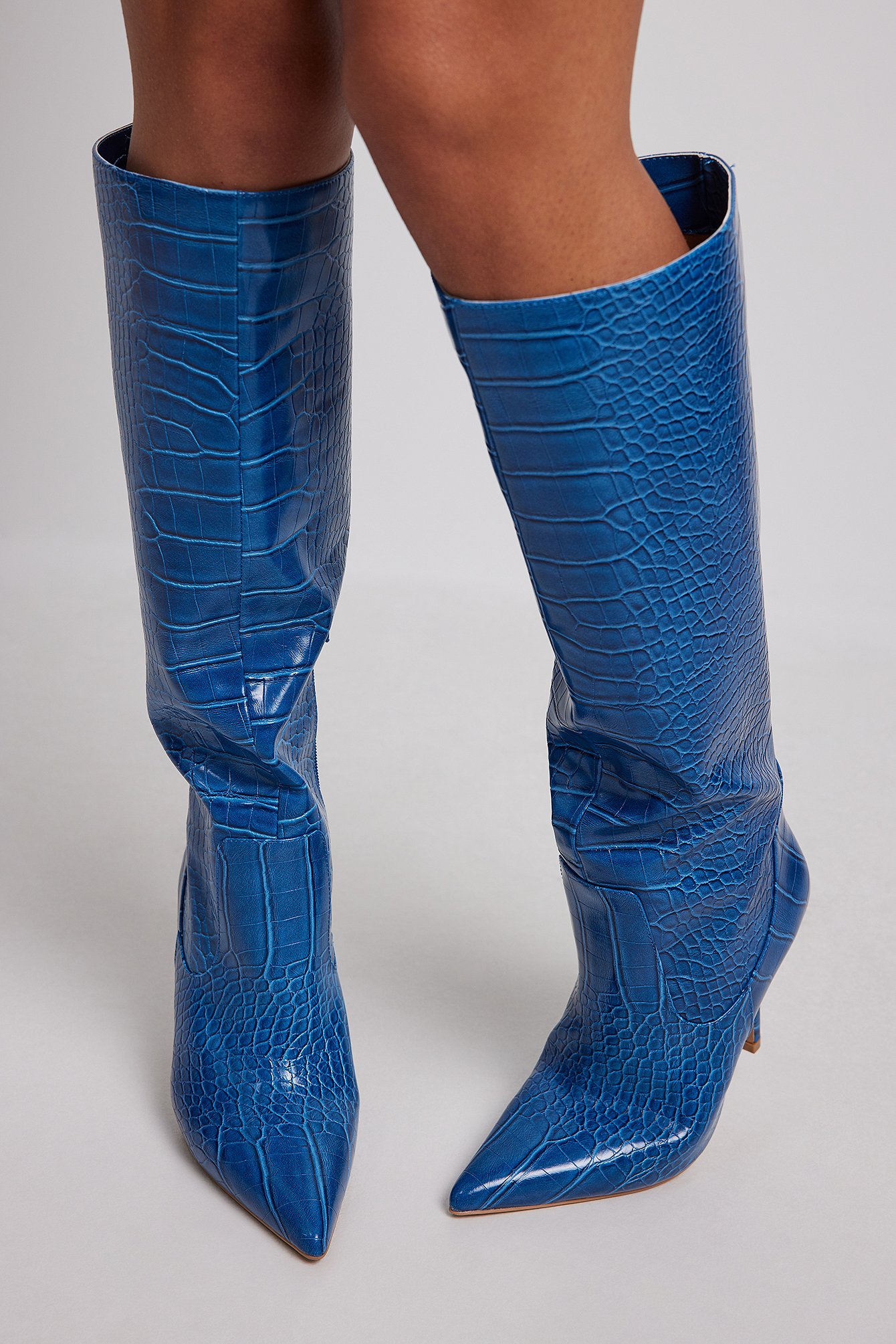 Cobalt Blue Boots med stilettklack och löst skaft