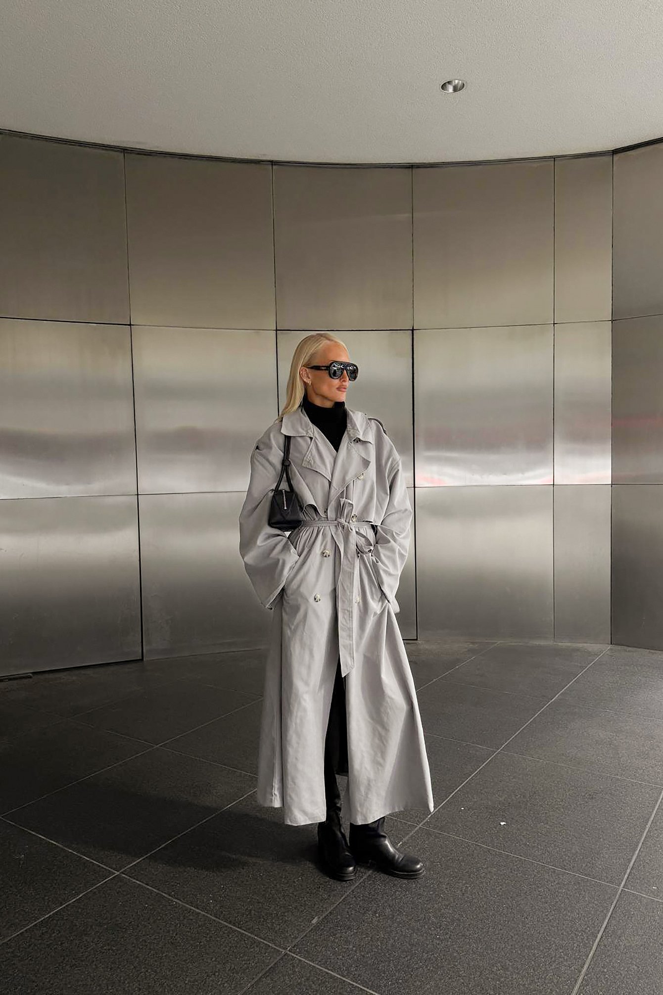 Brushed Oversized Maxi Trenchcoat Grey | NA-KD