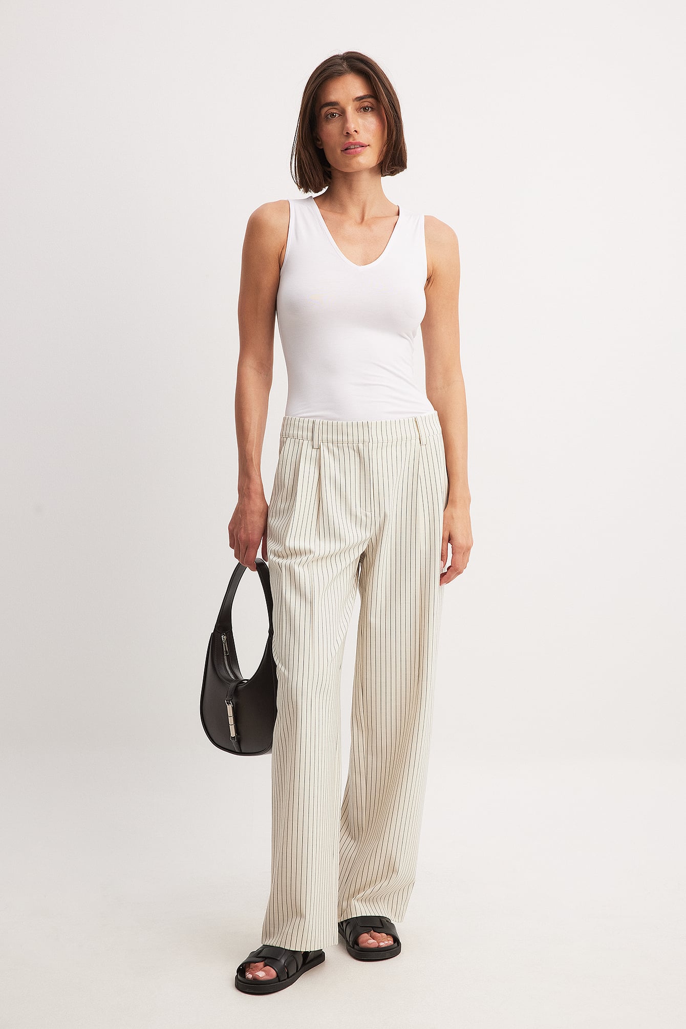 Printed Striped Shirt Pleated Straight Wide-Leg Pants Suit