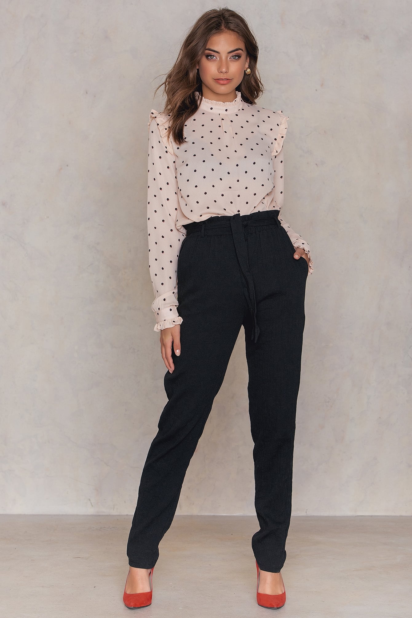 High Waisted Paper Bag Pant Black | na 