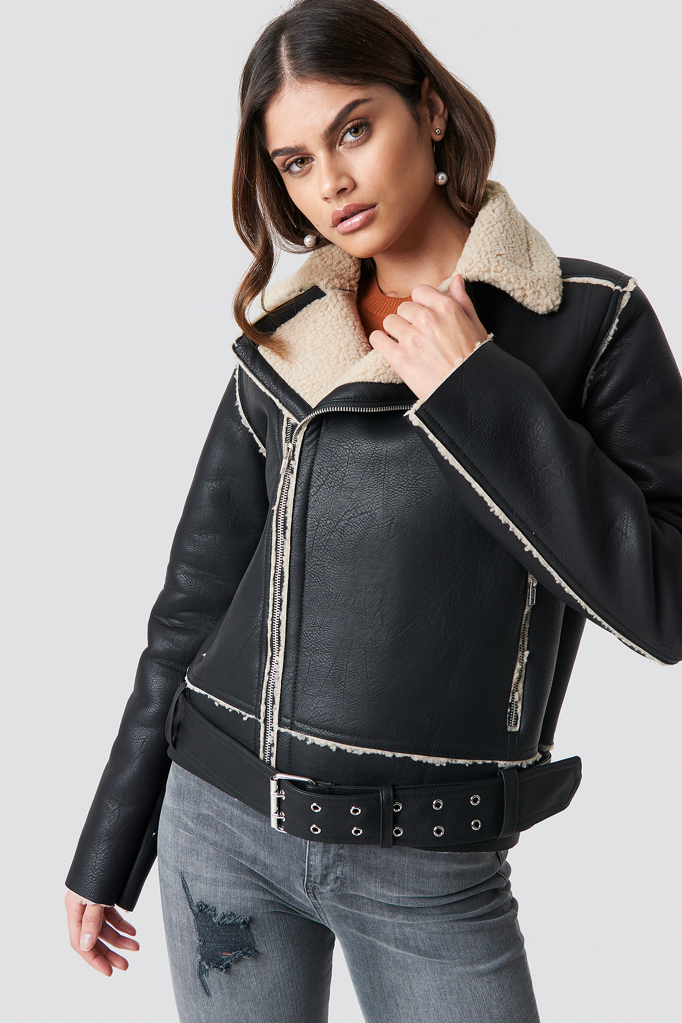 Belted Biker Jacket Black