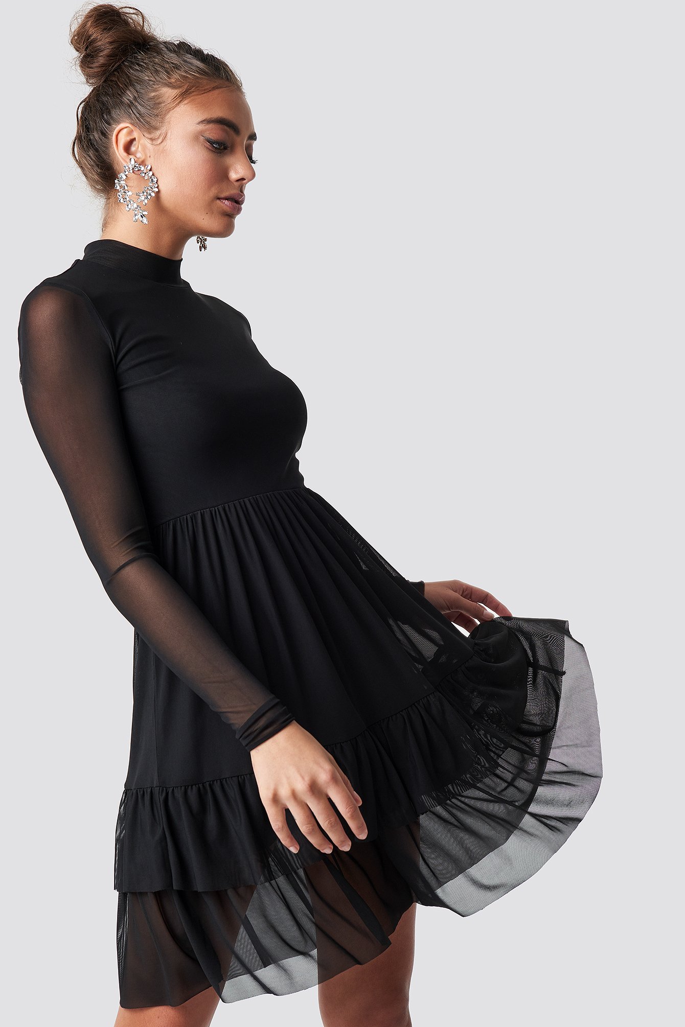 Mesh Frill Dress Black | na-kd.com