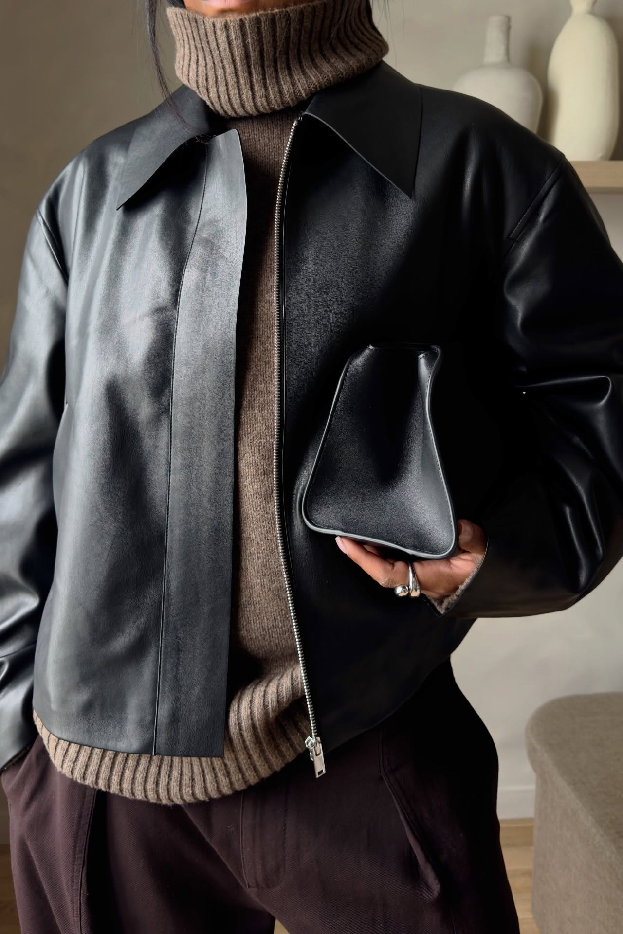 【NKNIT】leather padded short jacket synthetic leather padded short jacket – NKNIT