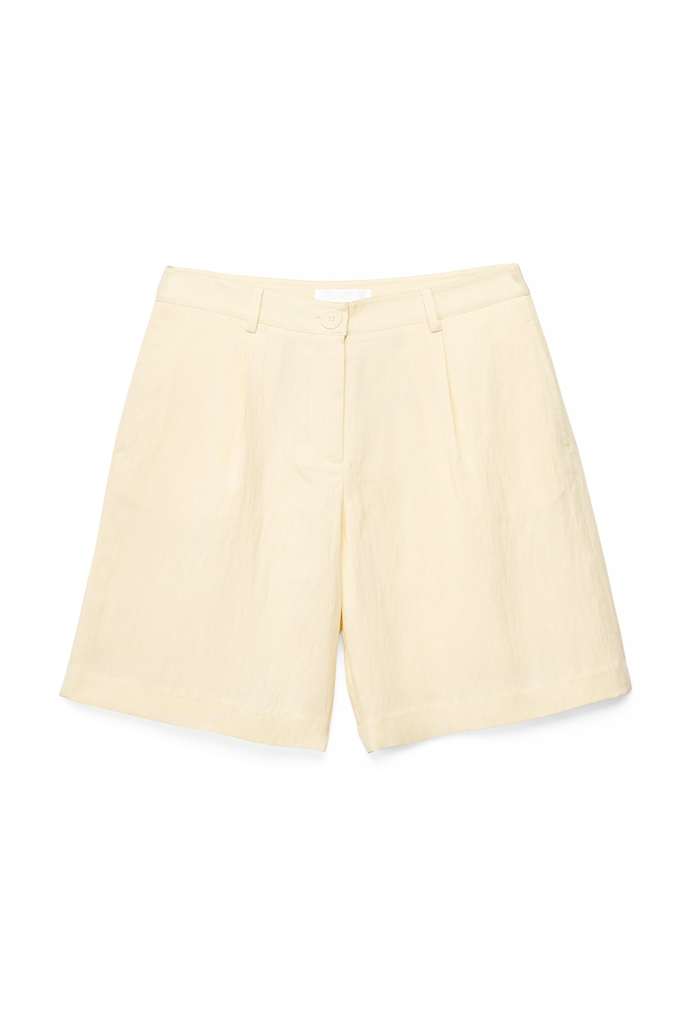 Light Yellow Lyocell Blend Mid Waist Shorts