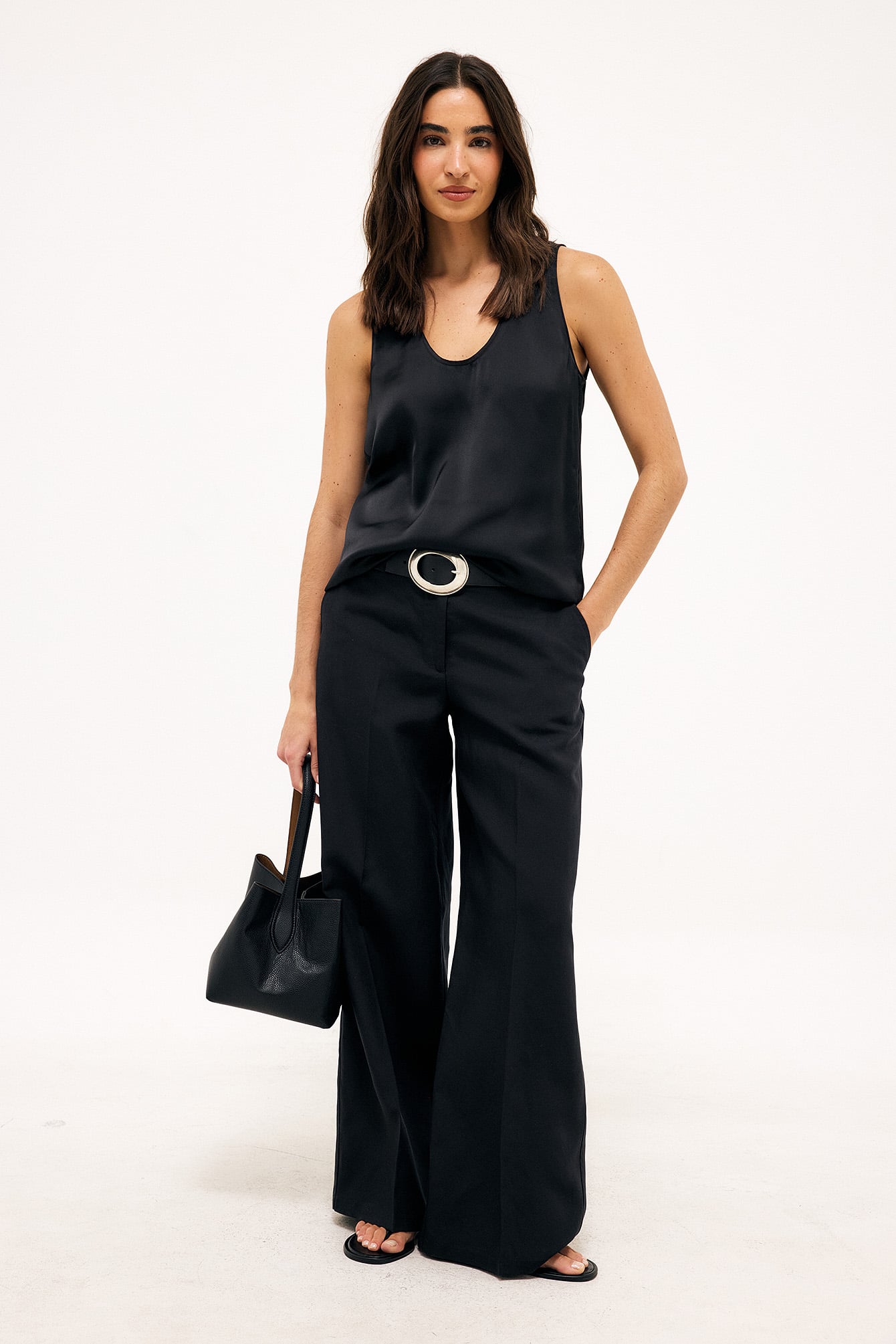 Lyocell Wide Mid-Waist Pants