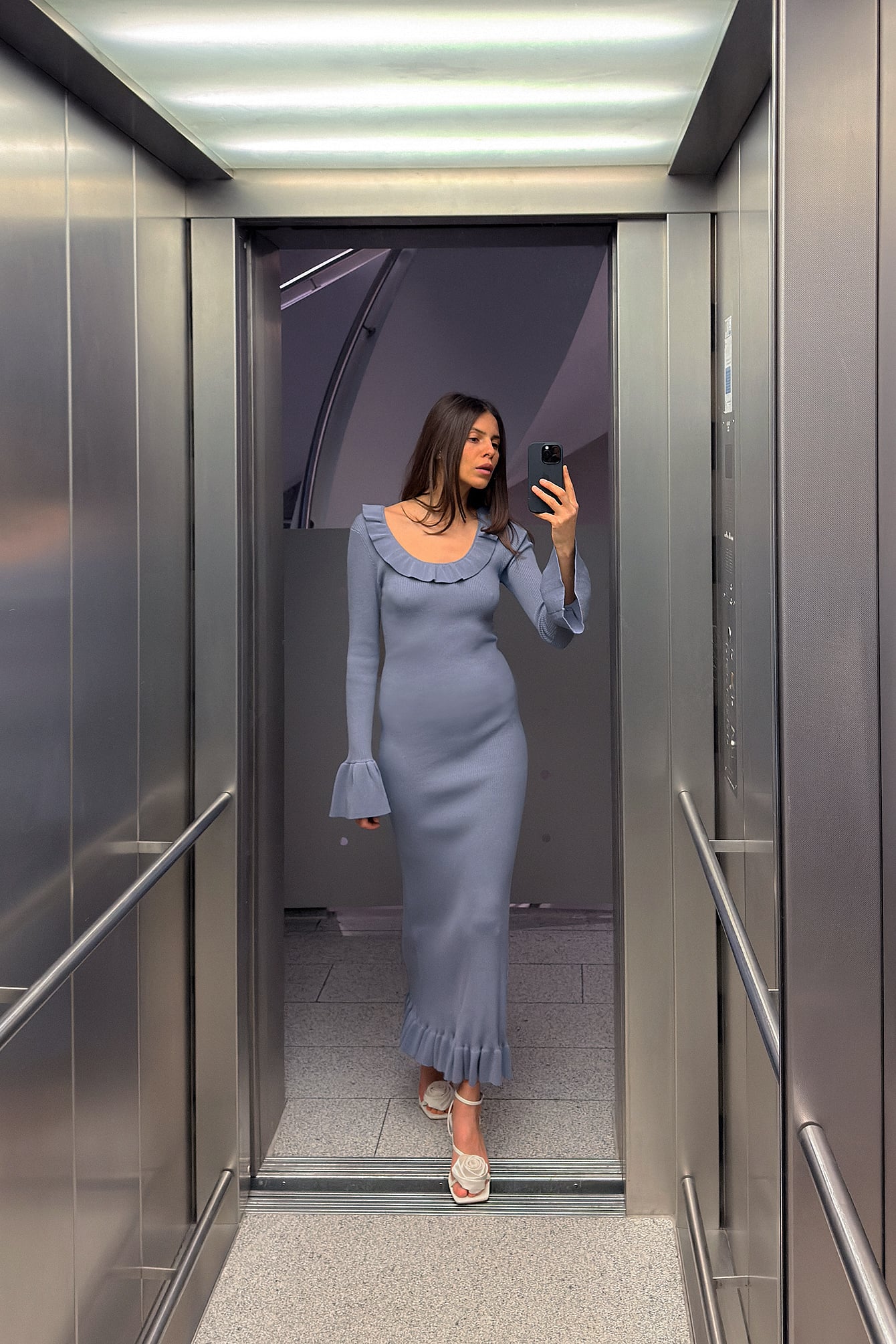 Scoop Neck Flounce Knitted Maxi Dress Blue | NA-KD Scoop Neck Flounce Knitted Maxi Dress Blue | NA-KD
