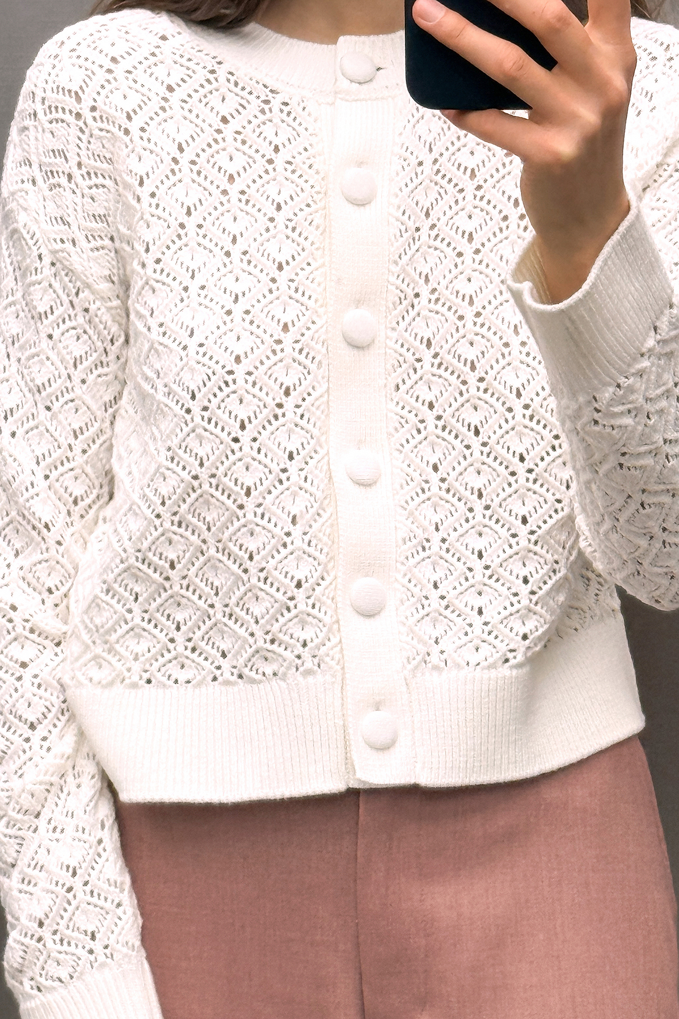 Cardigan en maille pointelle Crème NA-KD - Main Image