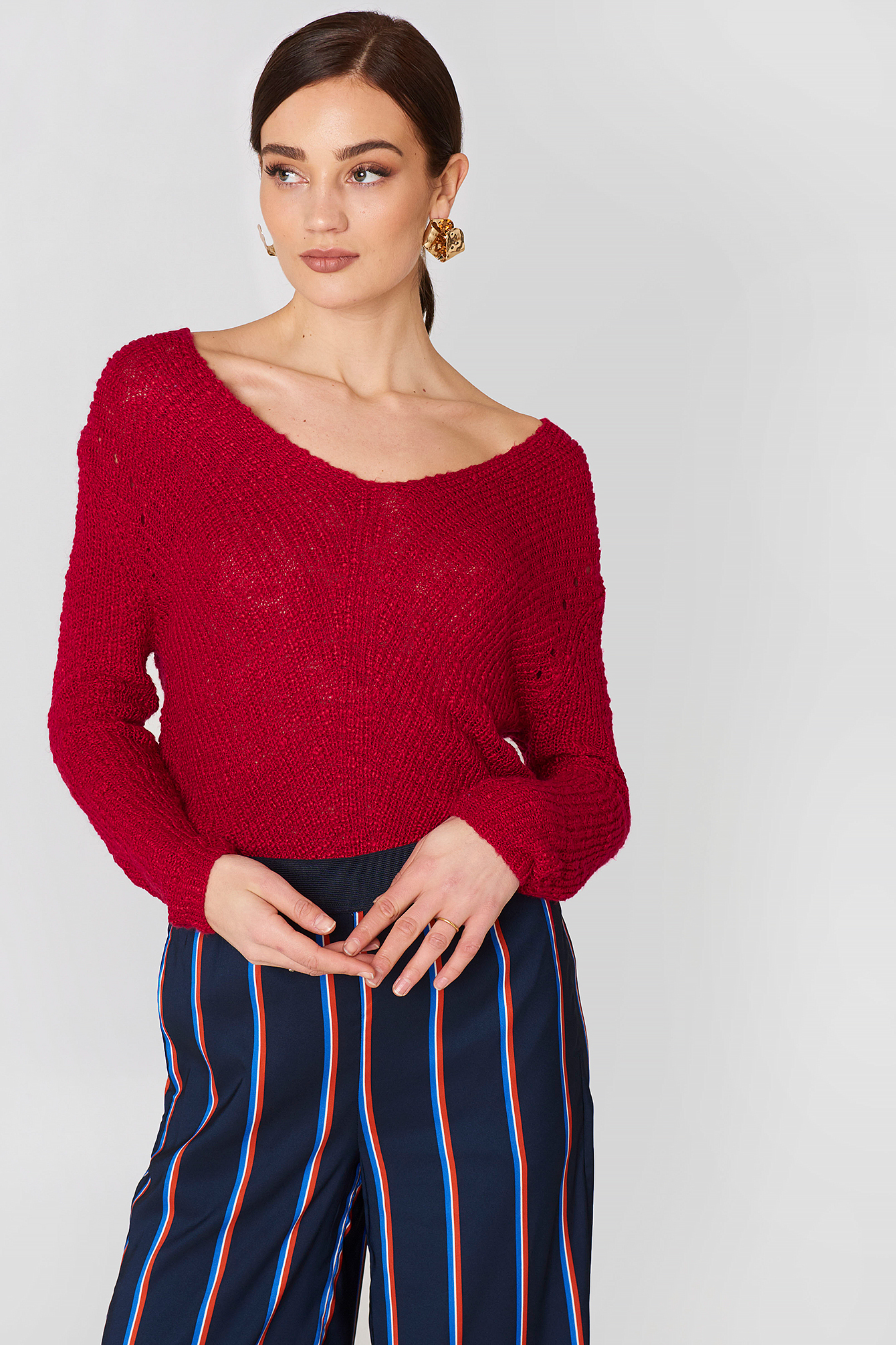V-Neckline Sweater Red | na-kd.com