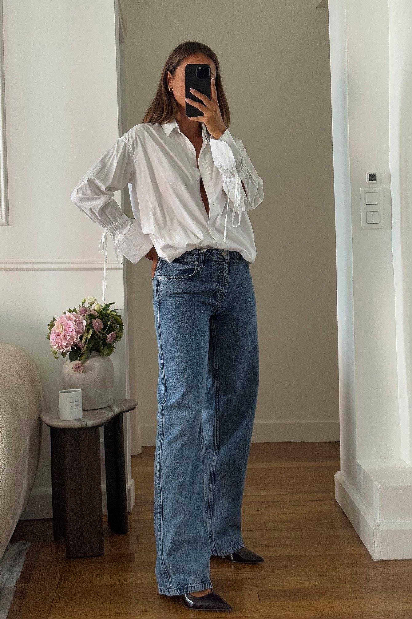 Jean ample effet froissé à taille mi-haute Bleu