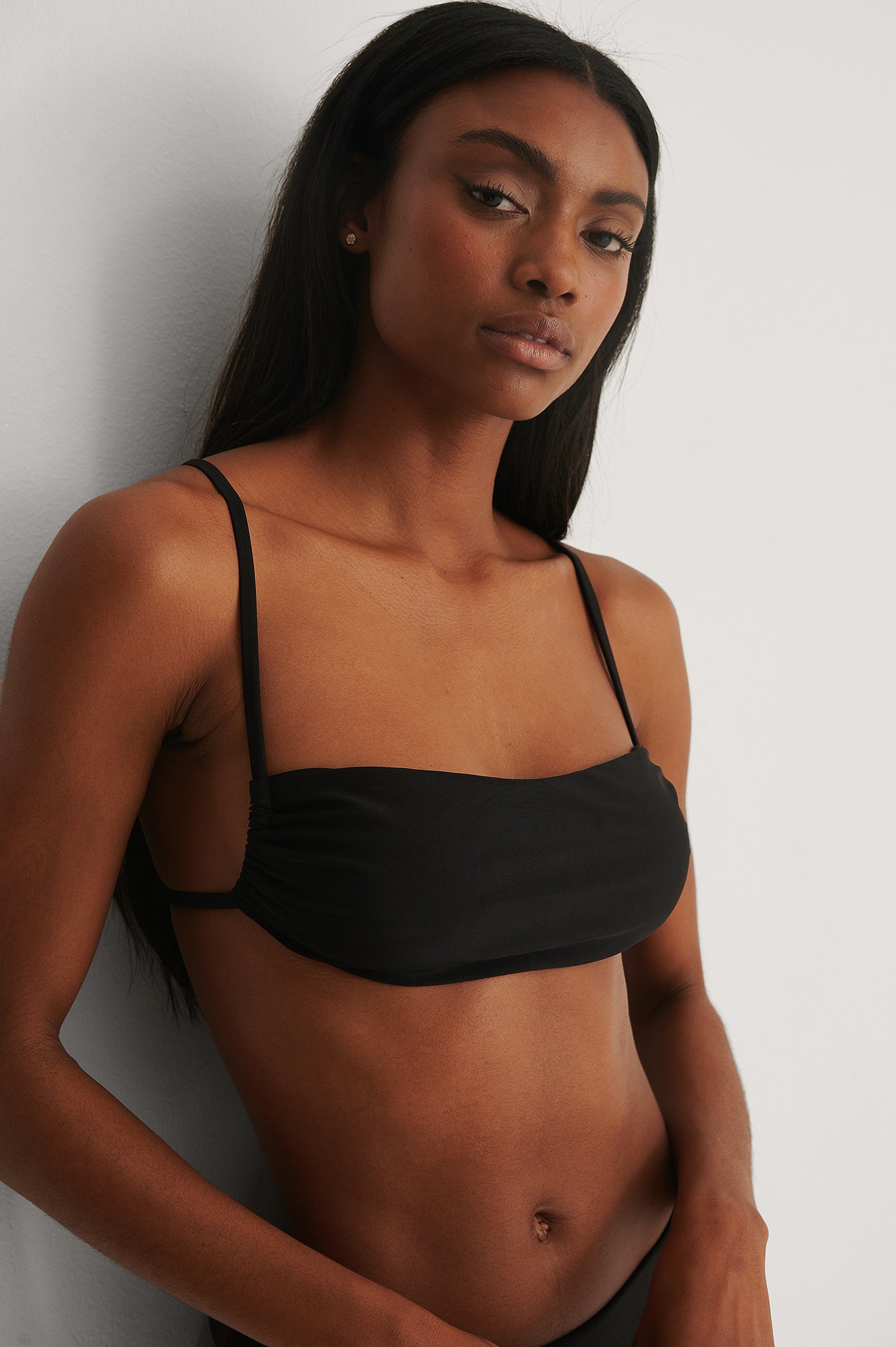 Black Recycled Gathered Side Bikini Top